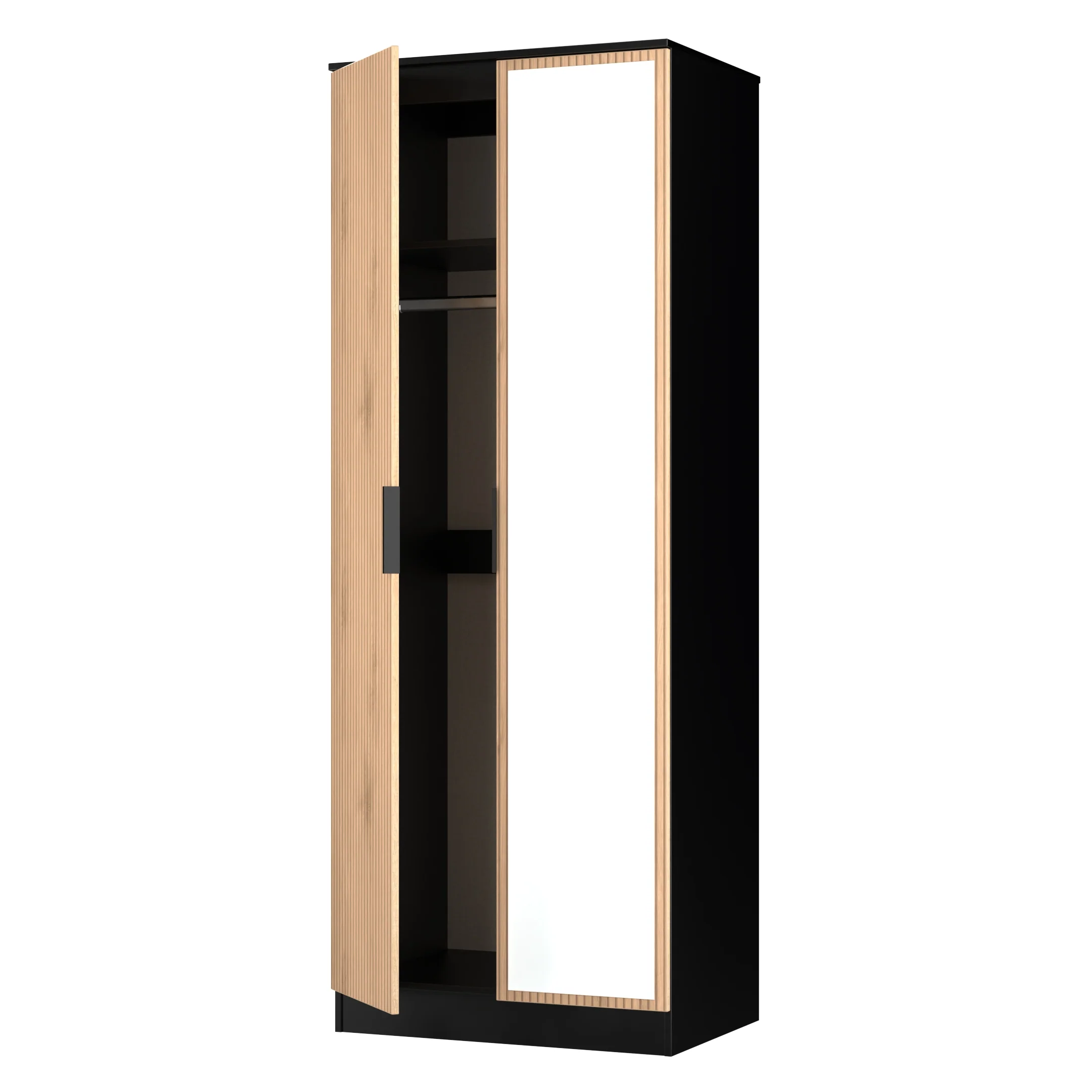 Alaska Ready Assembled Tall 2 Door Mirrored Wardrobe In Slat Effect & Black - Image 6