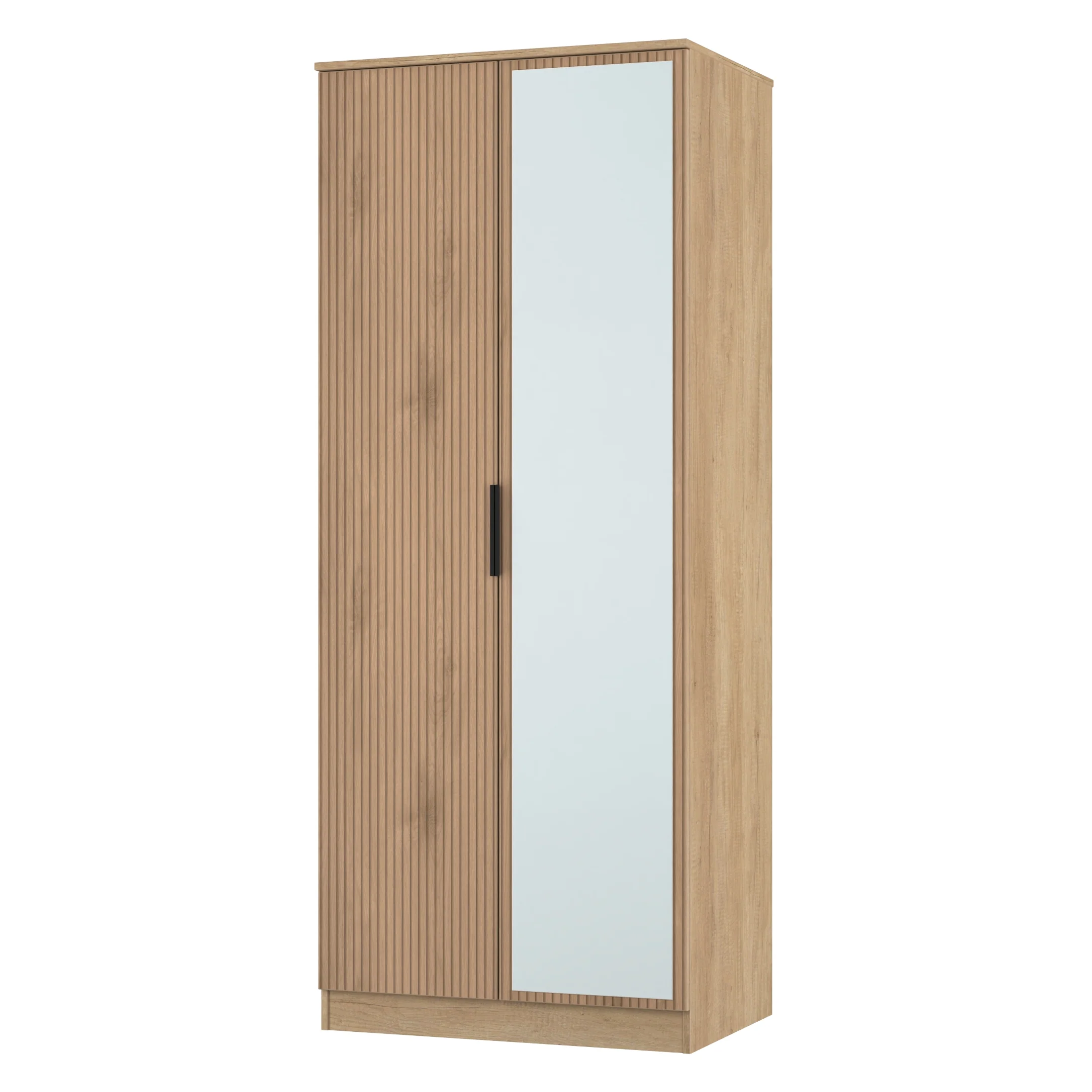 Alaska Ready Assembled Tall 2 Door Mirrored Robe in Slat Effect & Nebraska Oak - Image 3