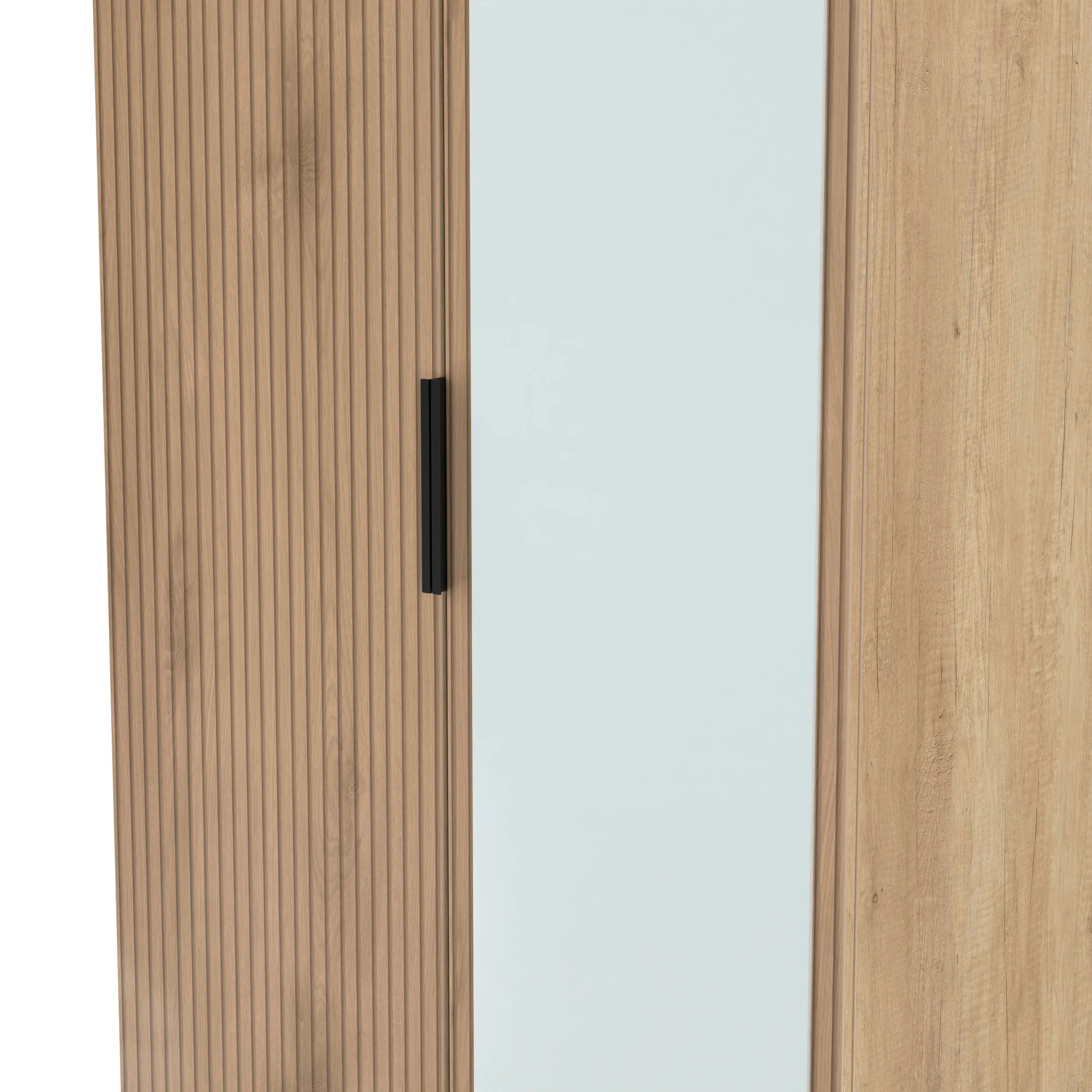 Alaska Ready Assembled Tall 2 Door Mirrored Robe in Slat Effect & Nebraska Oak - Image 4