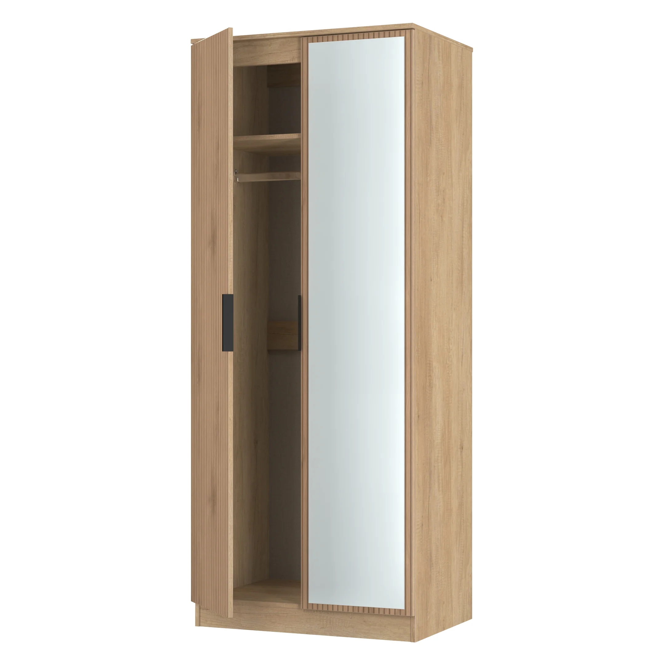 Alaska Ready Assembled Tall 2 Door Mirrored Robe in Slat Effect & Nebraska Oak - Image 5