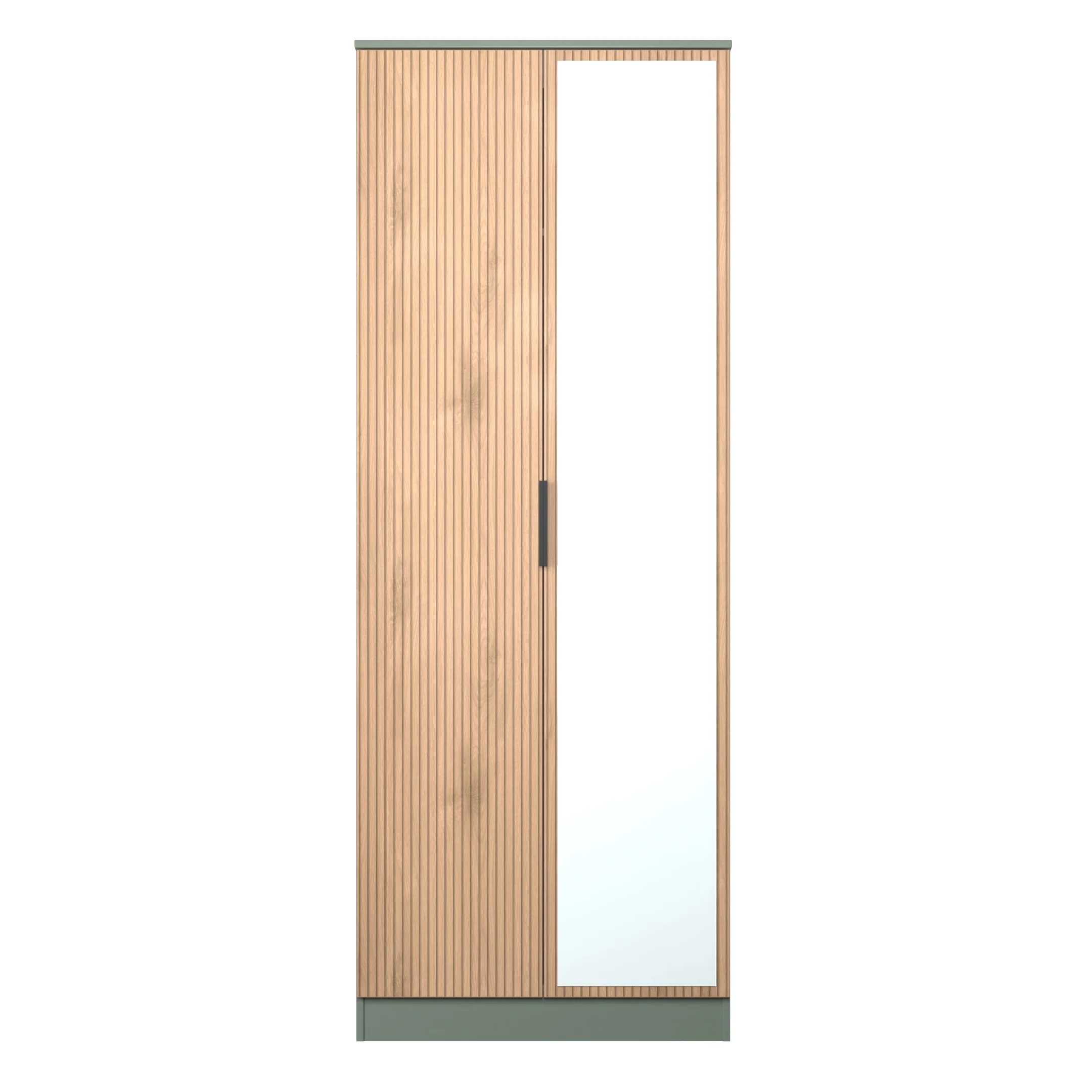 Alaska Ready Assembled Tall 2 Door Mirrored Wardrobe In Slat Effect & Reed Green