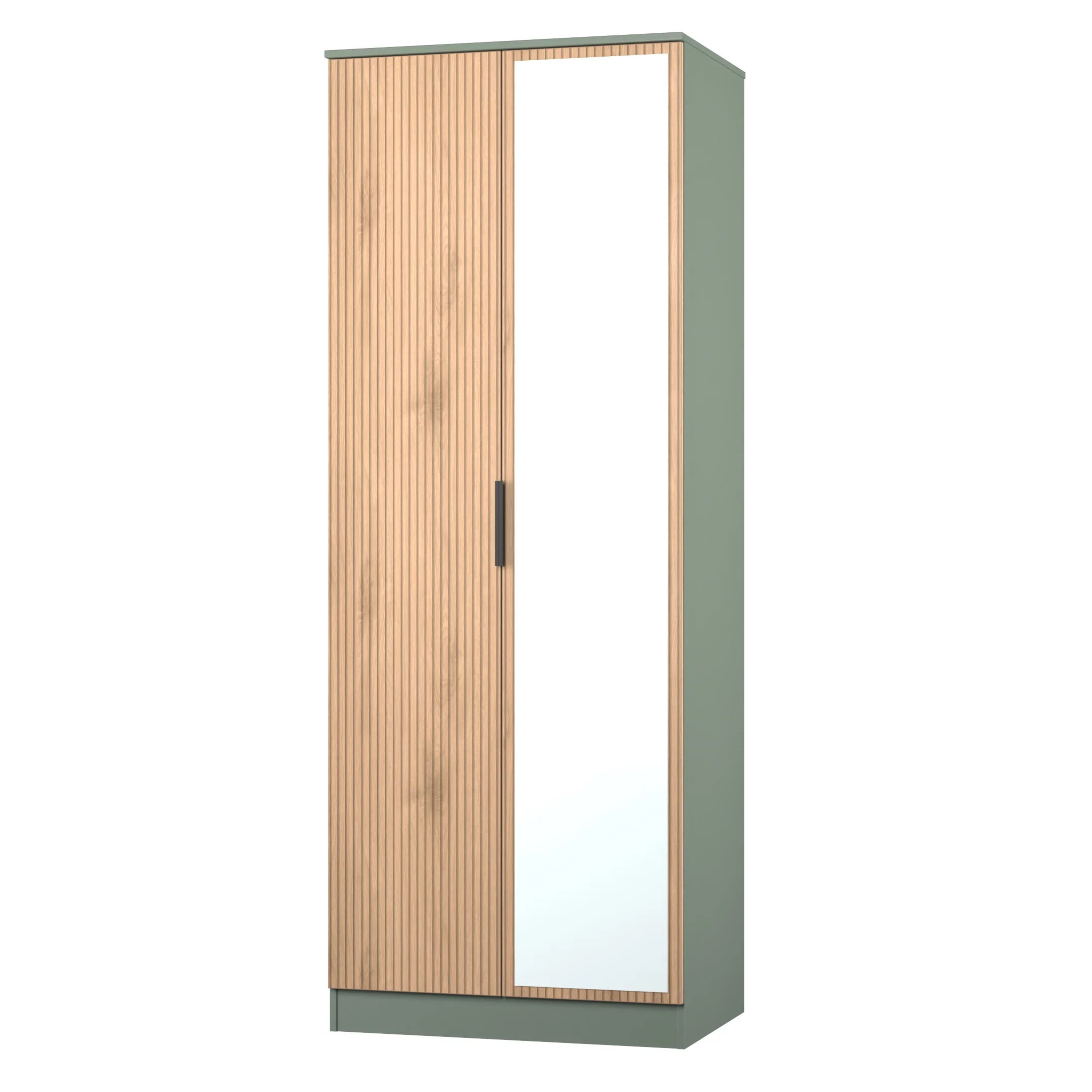 Alaska Ready Assembled Tall 2 Door Mirrored Wardrobe In Slat Effect & Reed Green - Image 3