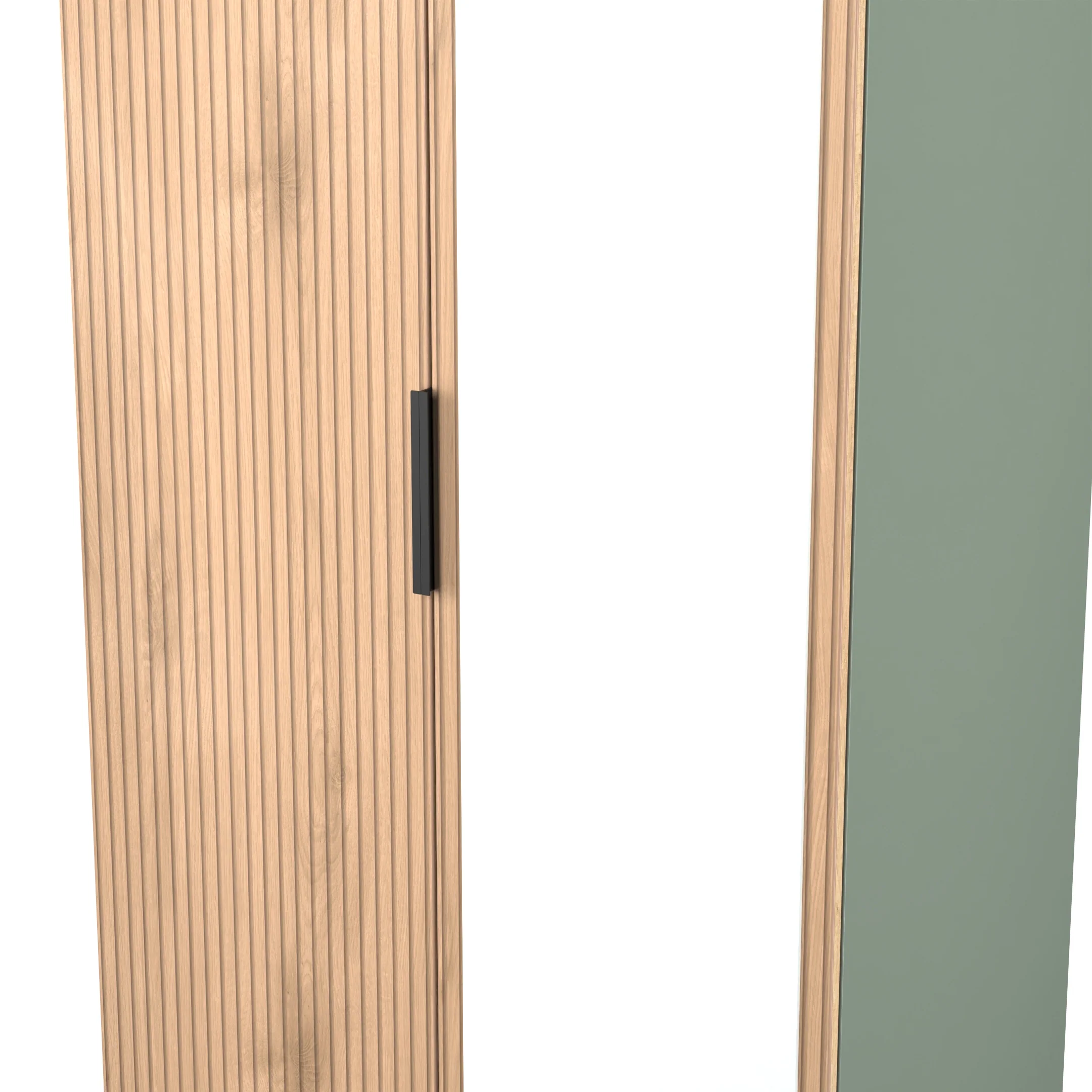 Alaska Ready Assembled Tall 2 Door Mirrored Wardrobe In Slat Effect & Reed Green - Image 4
