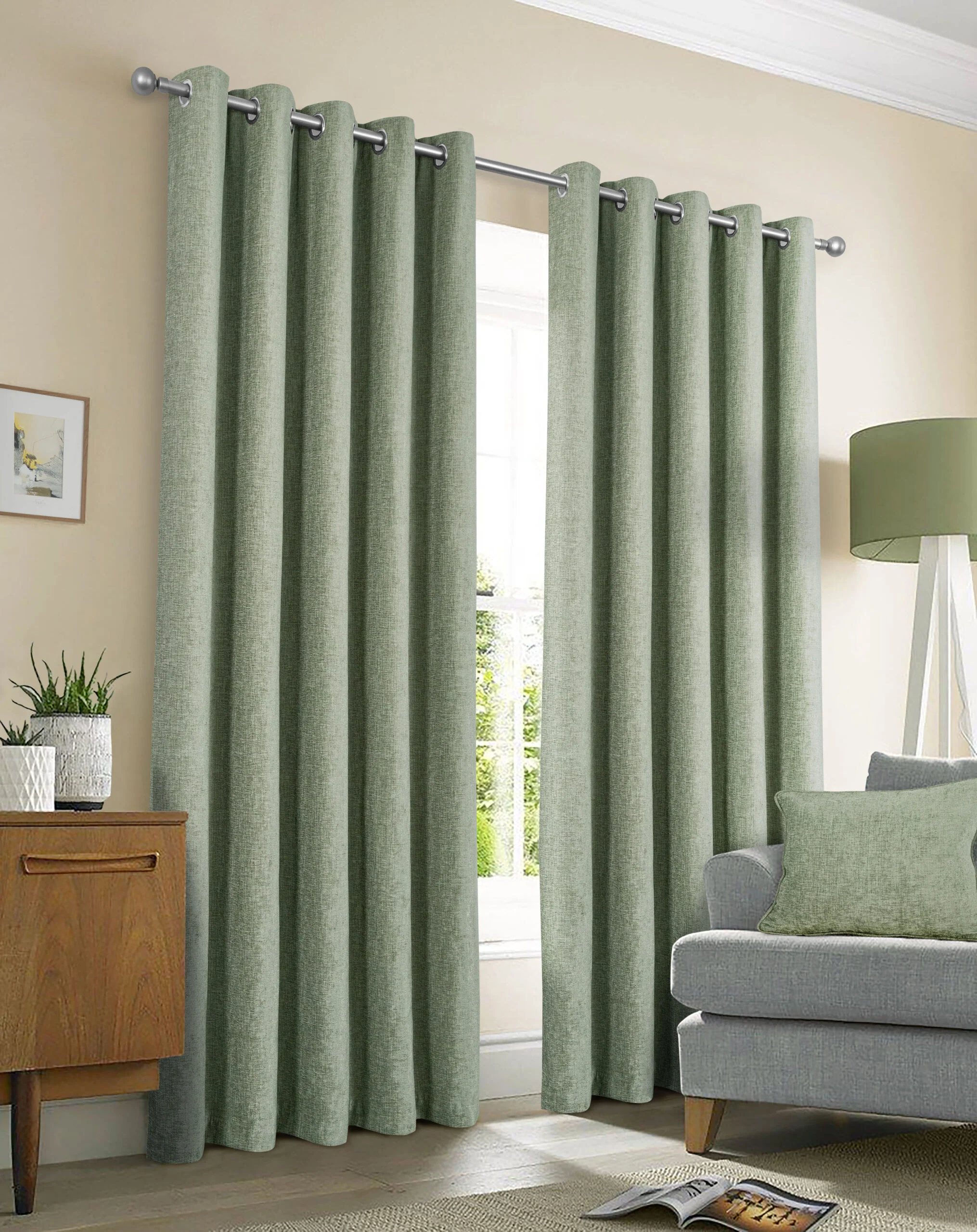 AMBERLEY SAGE EYELET CURTAINS THERMAL