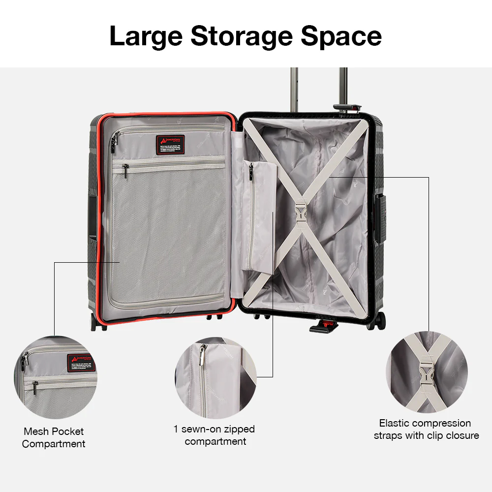 American Traveller Velocity Pro PP Hard Trolley Case 3 Piece Set - Black - Image 4