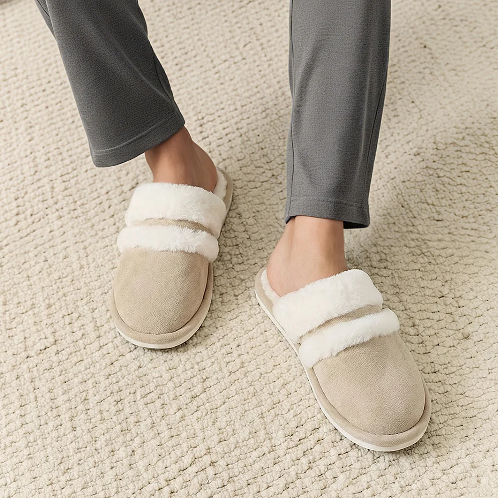 Anti-Slip & Warm Plush Slippers - Mules - Beige