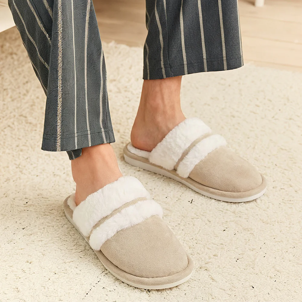 Anti-Slip & Warm Plush Slippers - Mules - Beige - Image 2