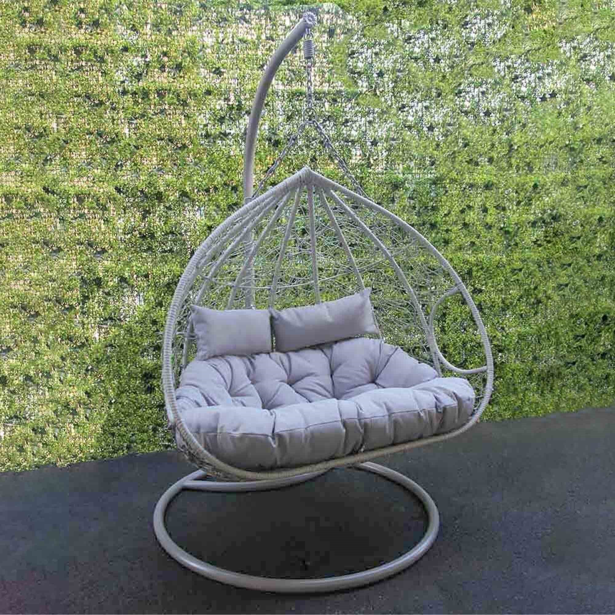 Silver & Stone Ariana Hanging Cocoon Rattan Double Egg Chairs - Grey - Image 2