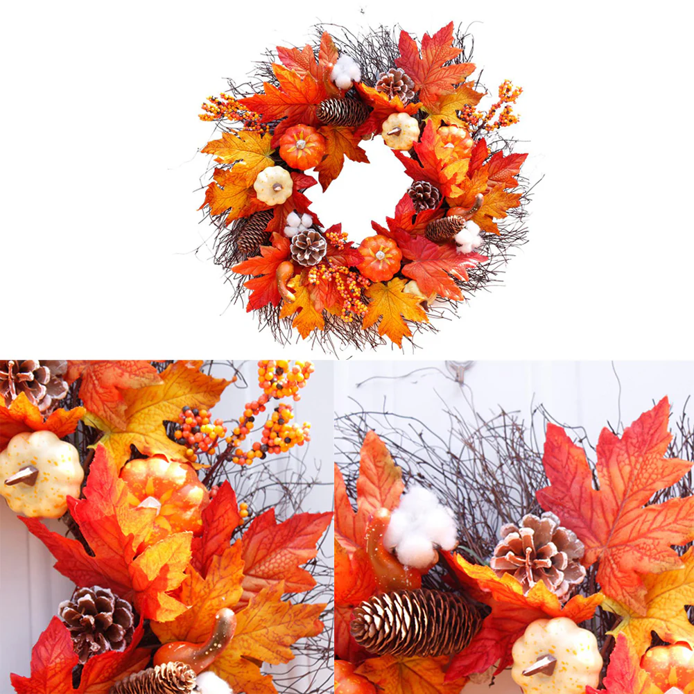Autumn Harvest Pumpkin Maple Wreath - Image 3