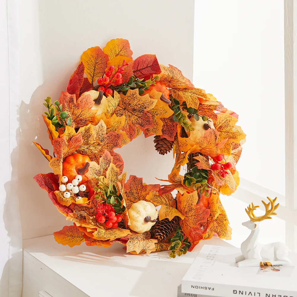 Autumn Harvest Wreath With LED Lights - Image 2