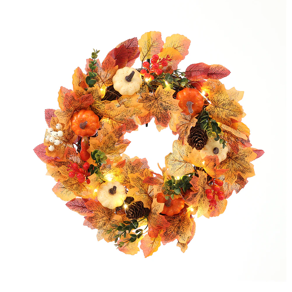 Autumn Harvest Wreath With LED Lights - Image 4