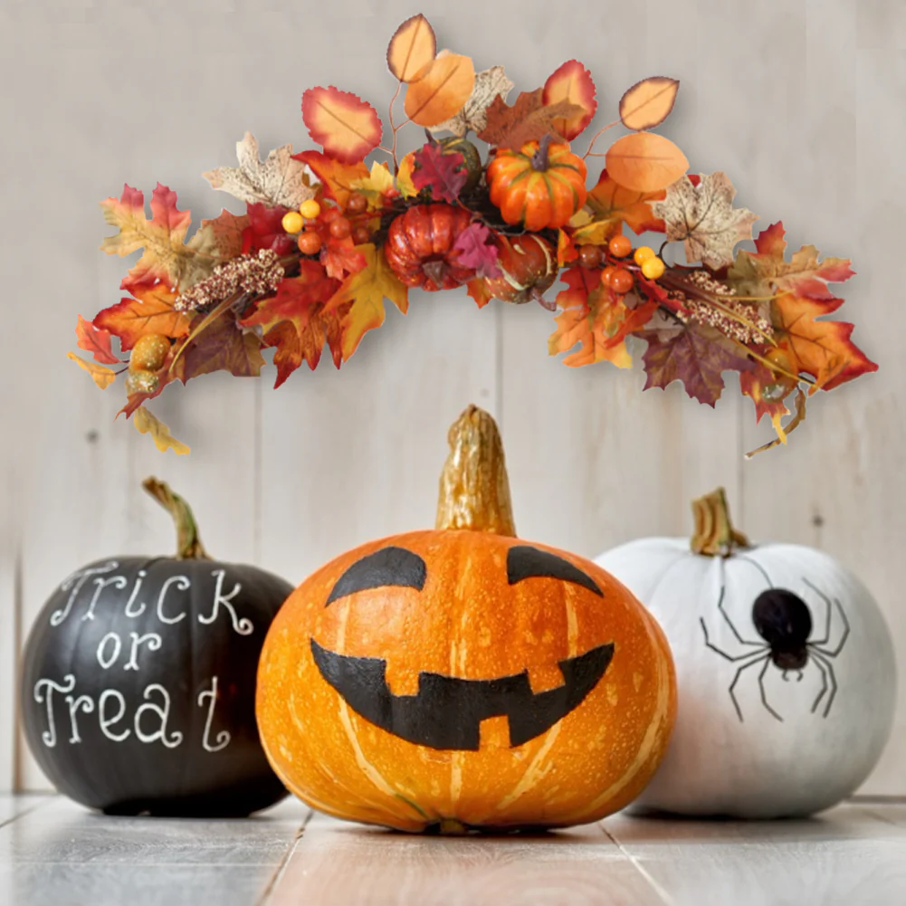 Autumn Lighted Maple Leaves Pumpkin Swag - Image 3