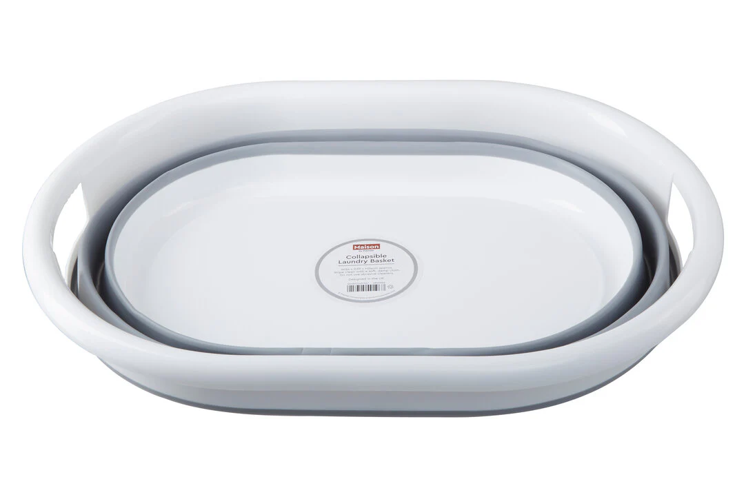 Averill Grey and White Oval Collapsible Laundry Basket - Image 2