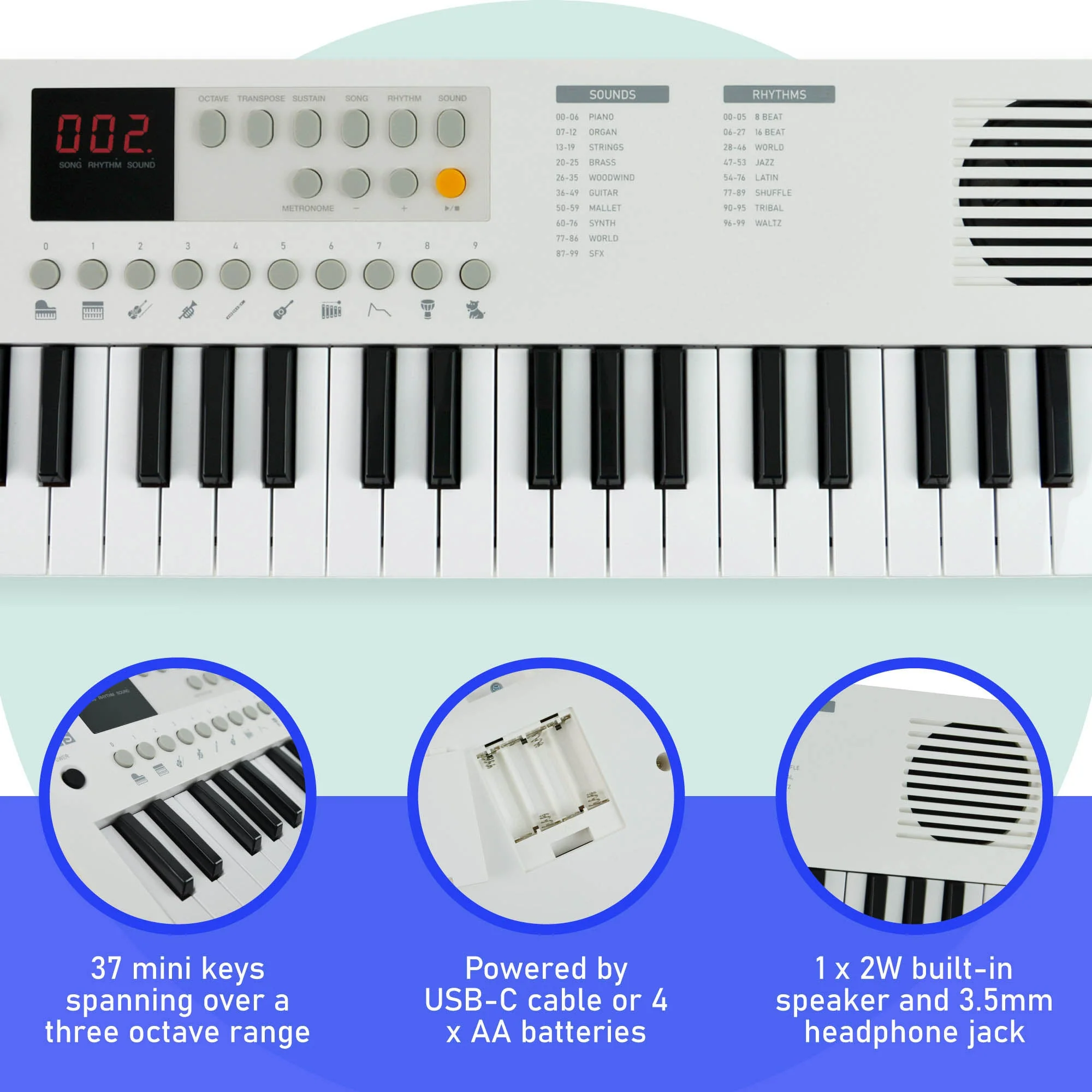Axus 37 Mini Key Compact Keyboard - Arctic White - Image 2