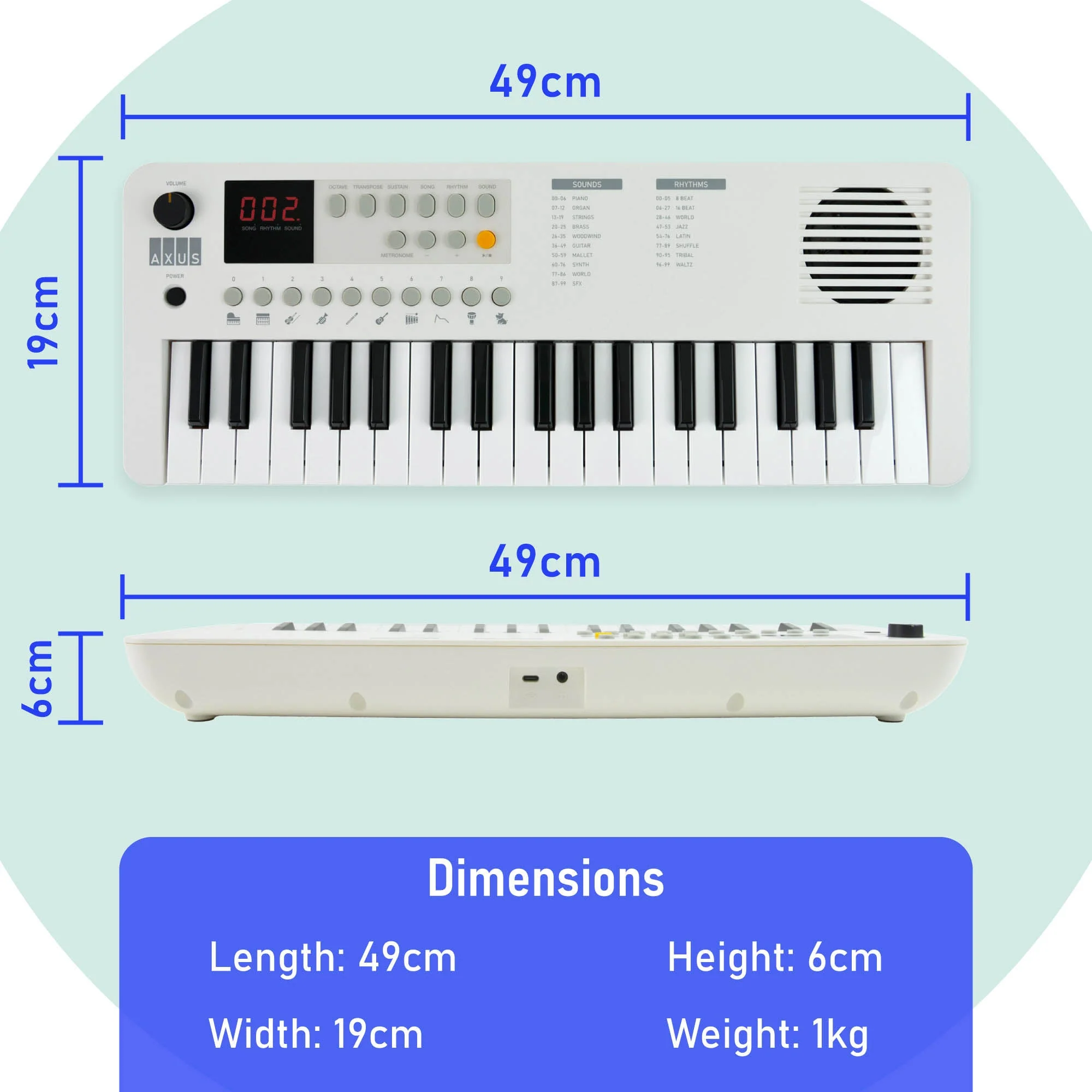 Axus 37 Mini Key Compact Keyboard - Arctic White - Image 4