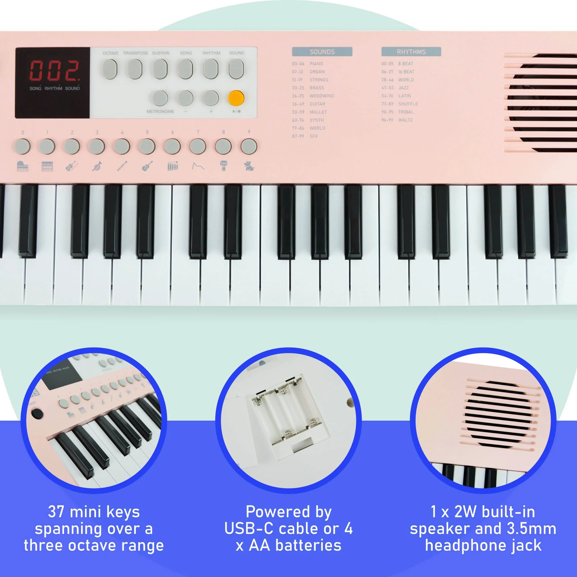 Axus 37 Mini Key Compact Keyboard - Dusk Pink - Image 2