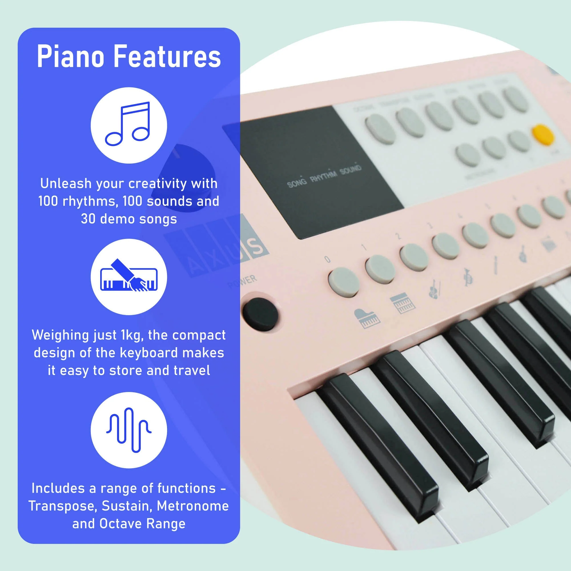 Axus 37 Mini Key Compact Keyboard - Dusk Pink - Image 3