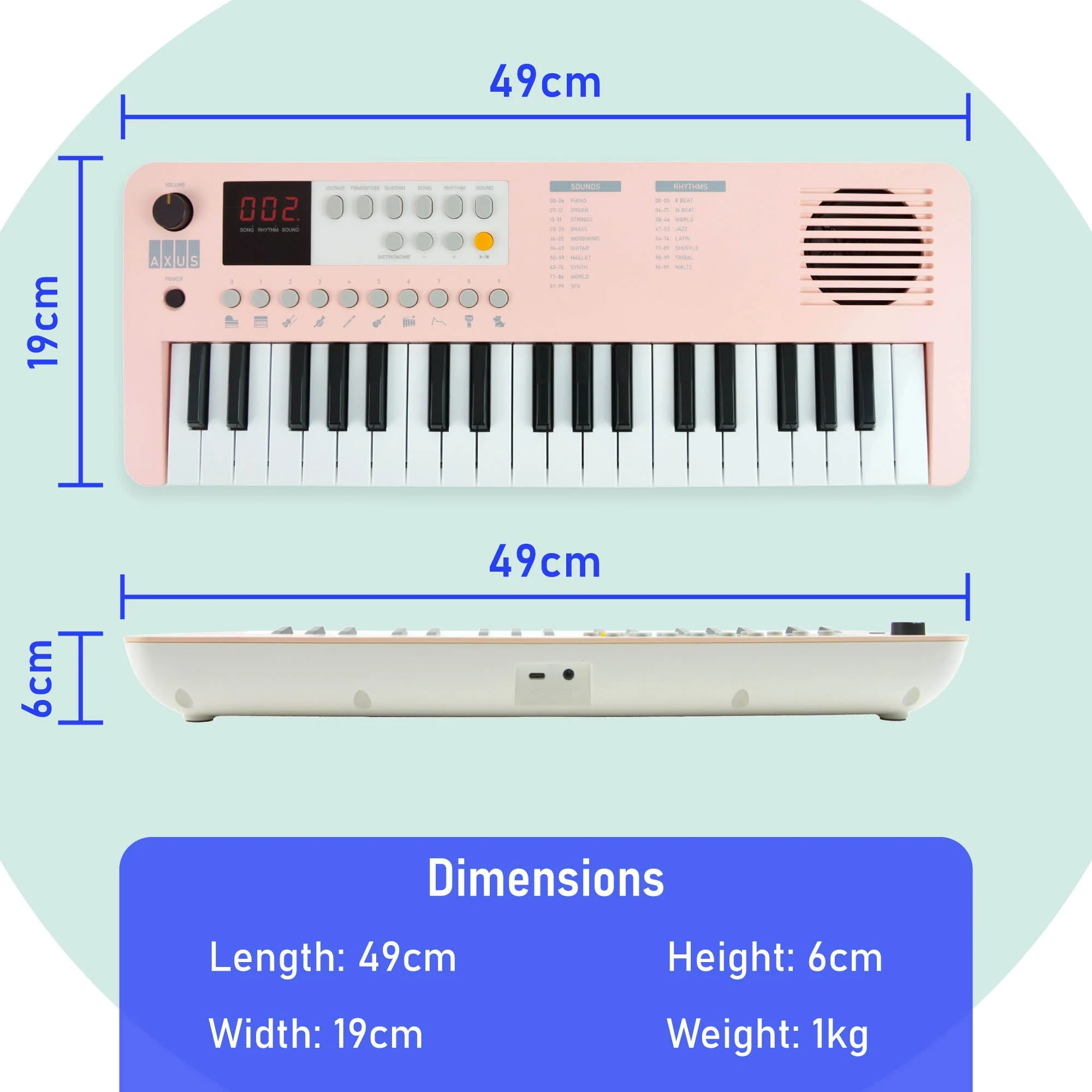 Axus 37 Mini Key Compact Keyboard - Dusk Pink - Image 4