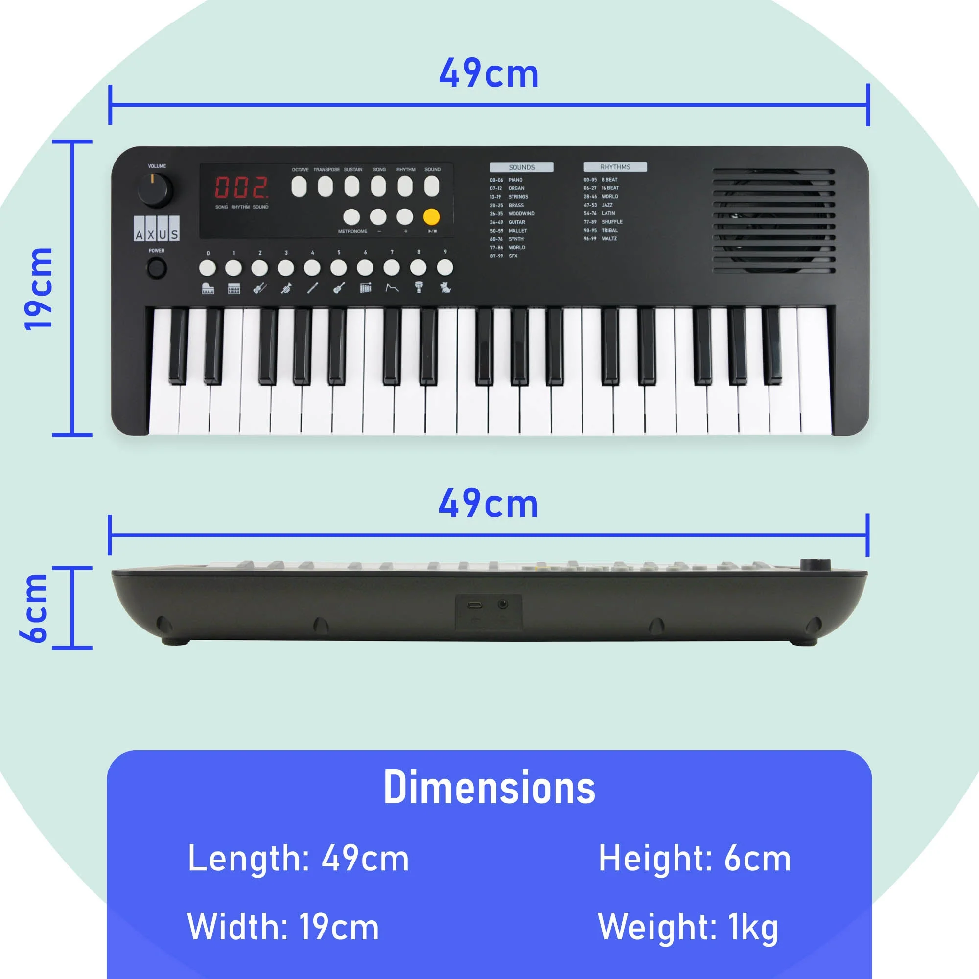 Axus 37 Mini Key Compact Keyboard - Midnight Black - Image 4