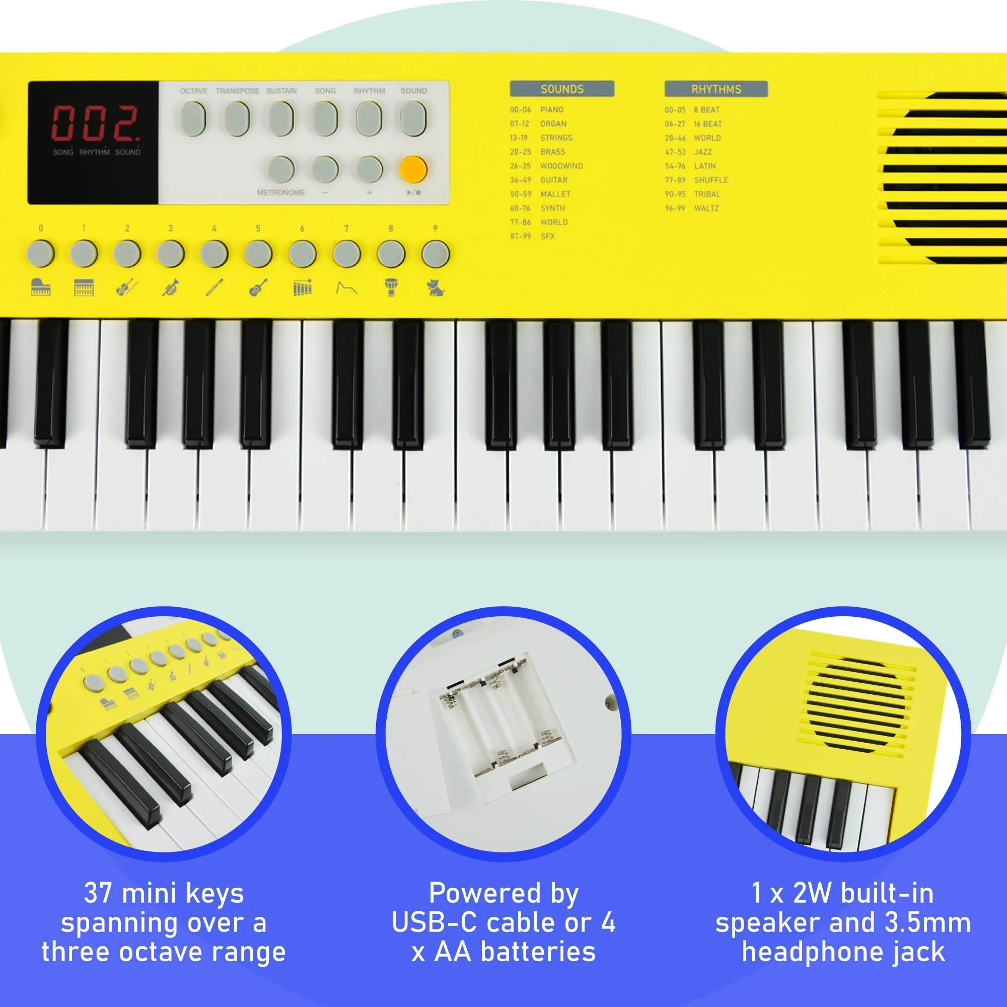 Axus 37 Mini Key Compact Keyboard - Sunrise Yellow - Image 2