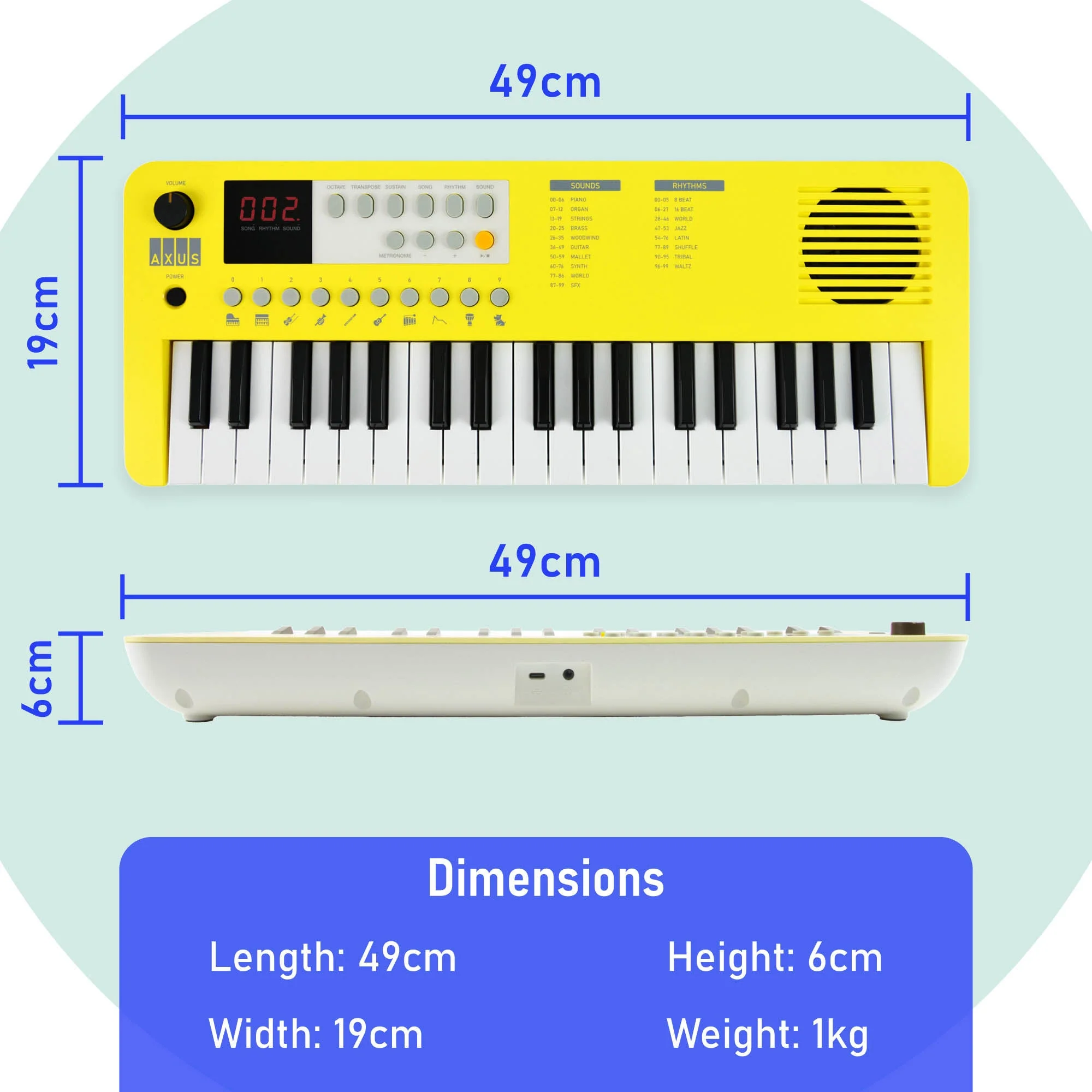 Axus 37 Mini Key Compact Keyboard - Sunrise Yellow - Image 4