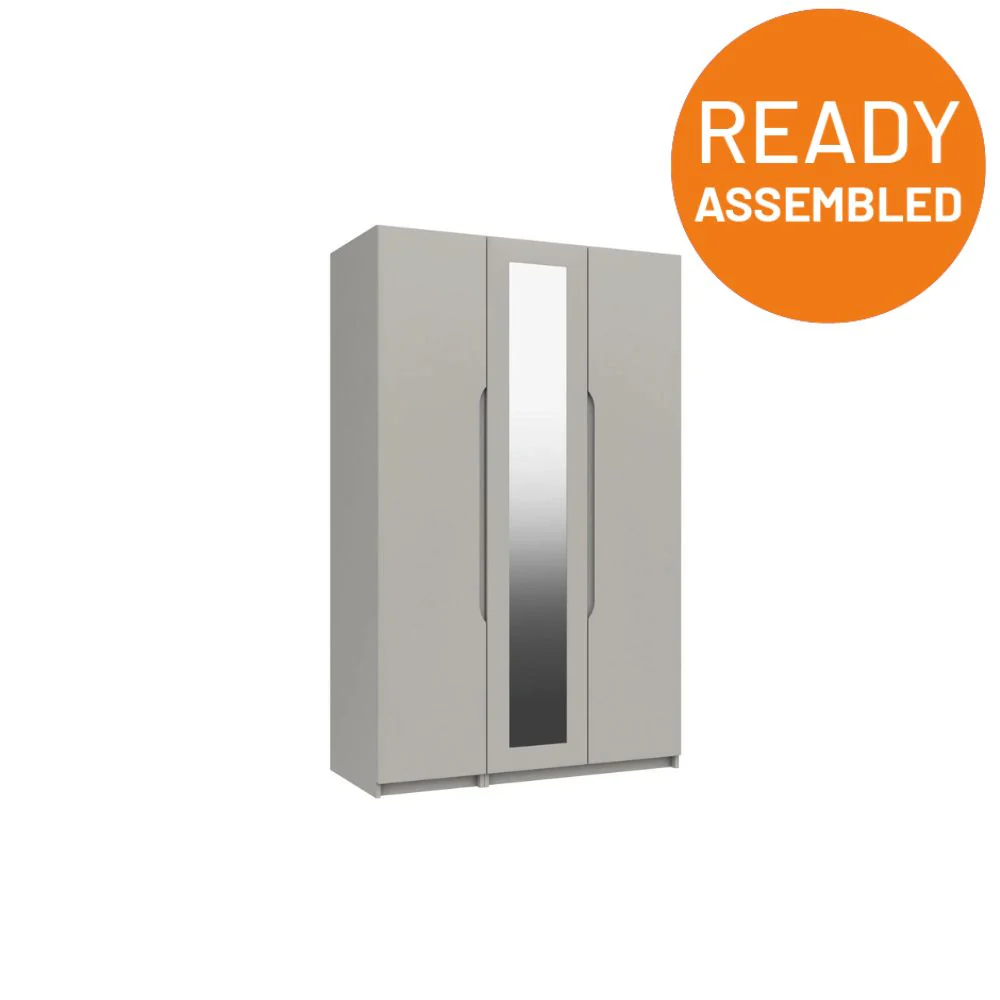 Balagio Ready Assembled Wardrobe with 3 Doors & Mirror - Light Grey Gloss