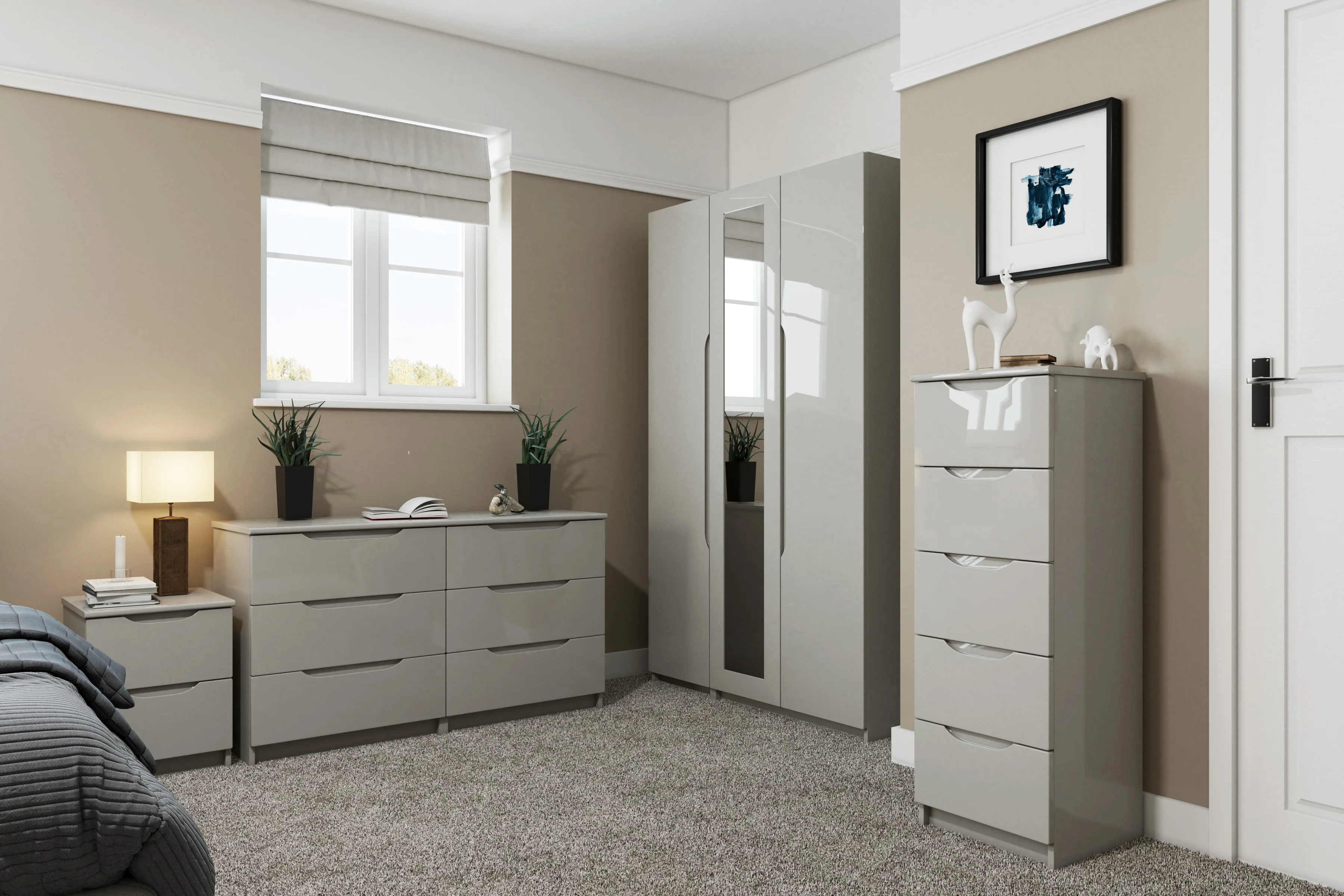 Balagio Ready Assembled Wardrobe with 3 Doors & Mirror - Light Grey Gloss - Image 7