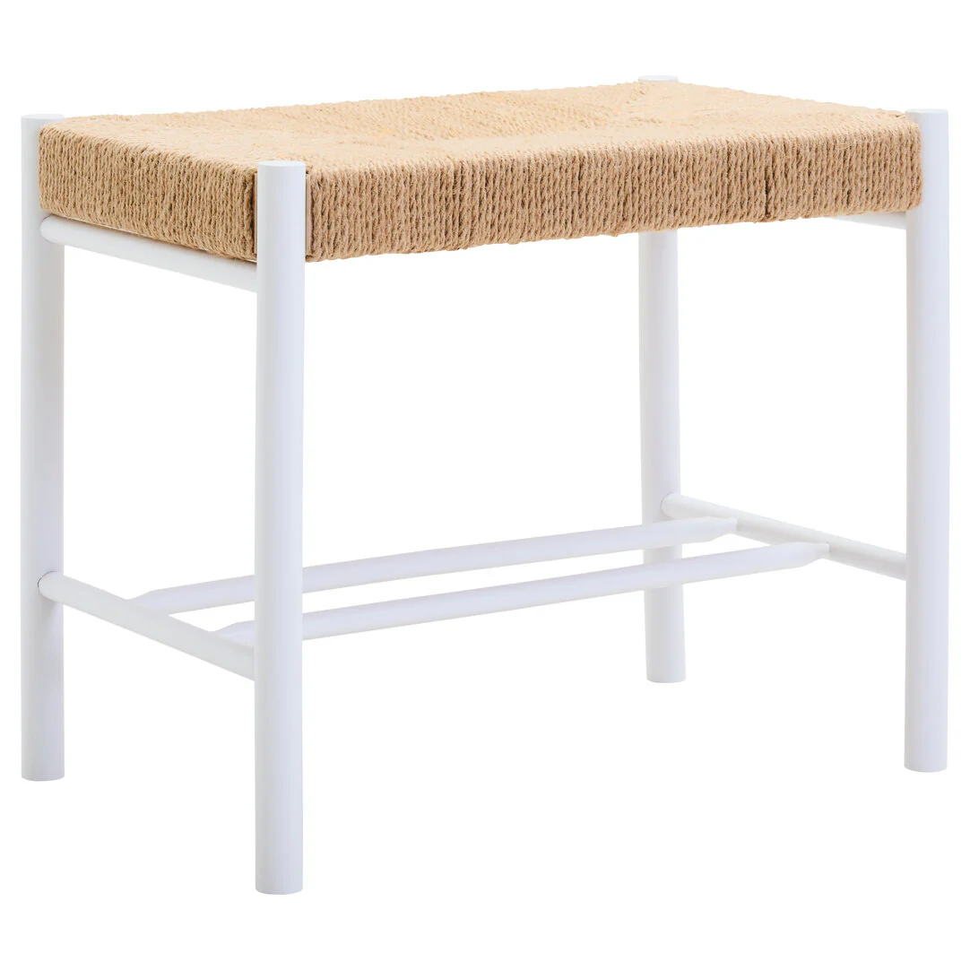 Bandar Small Natural Rope and White Wood Bench - Image 2
