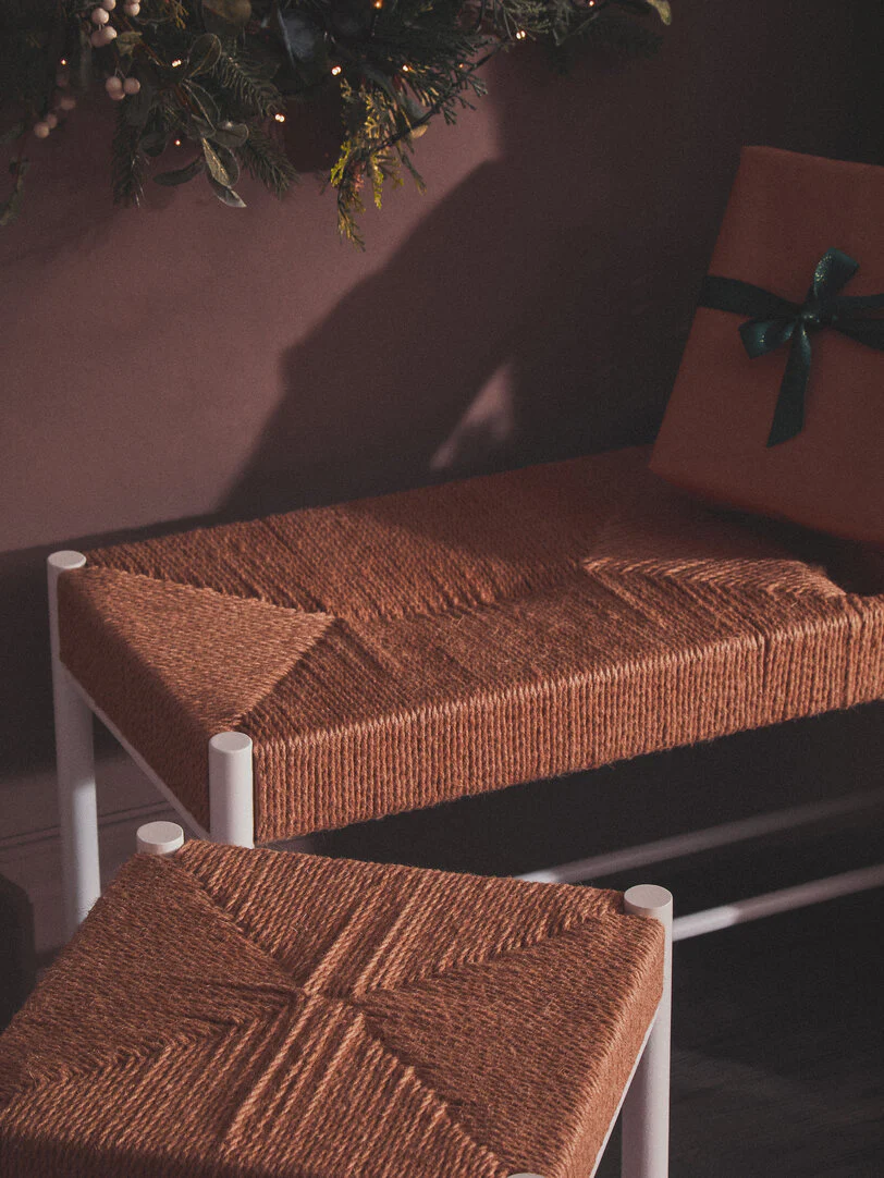 Bandar Small Natural Rope and White Wood Bench - Image 4