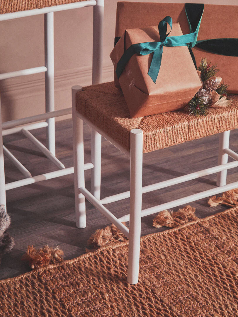 Bandar Small Natural Rope and White Wood Bench - Image 5