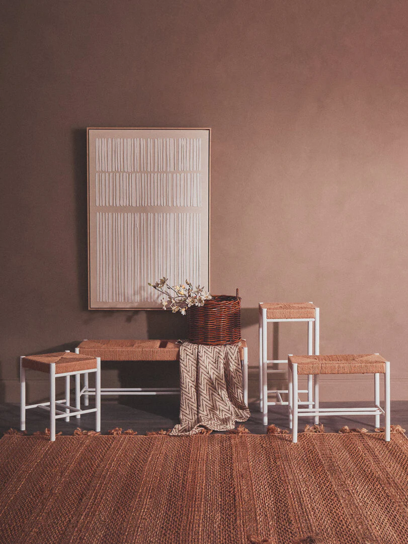Bandar Small Natural Rope and White Wood Bench - Image 6