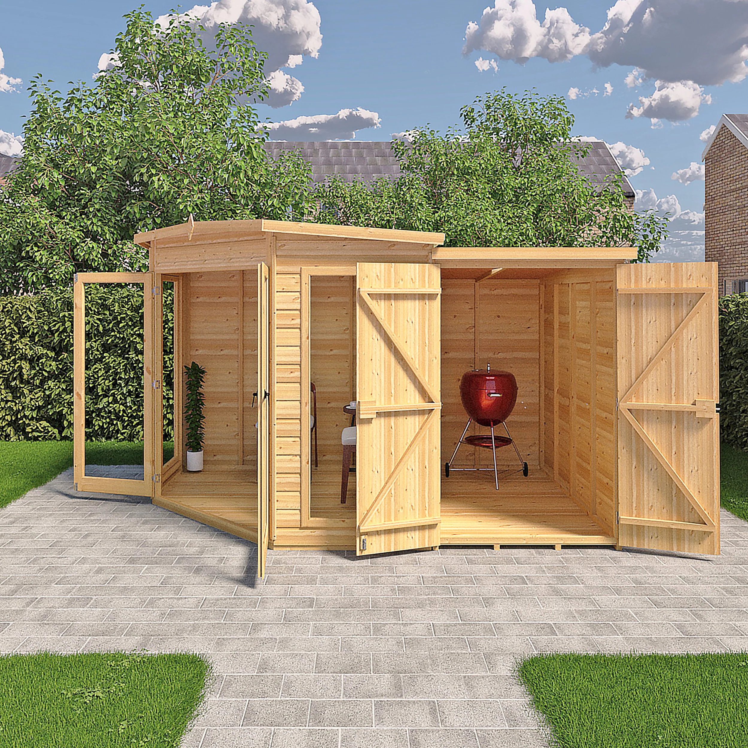 Barclay Corner Summerhouse With Side Shed - Image 3
