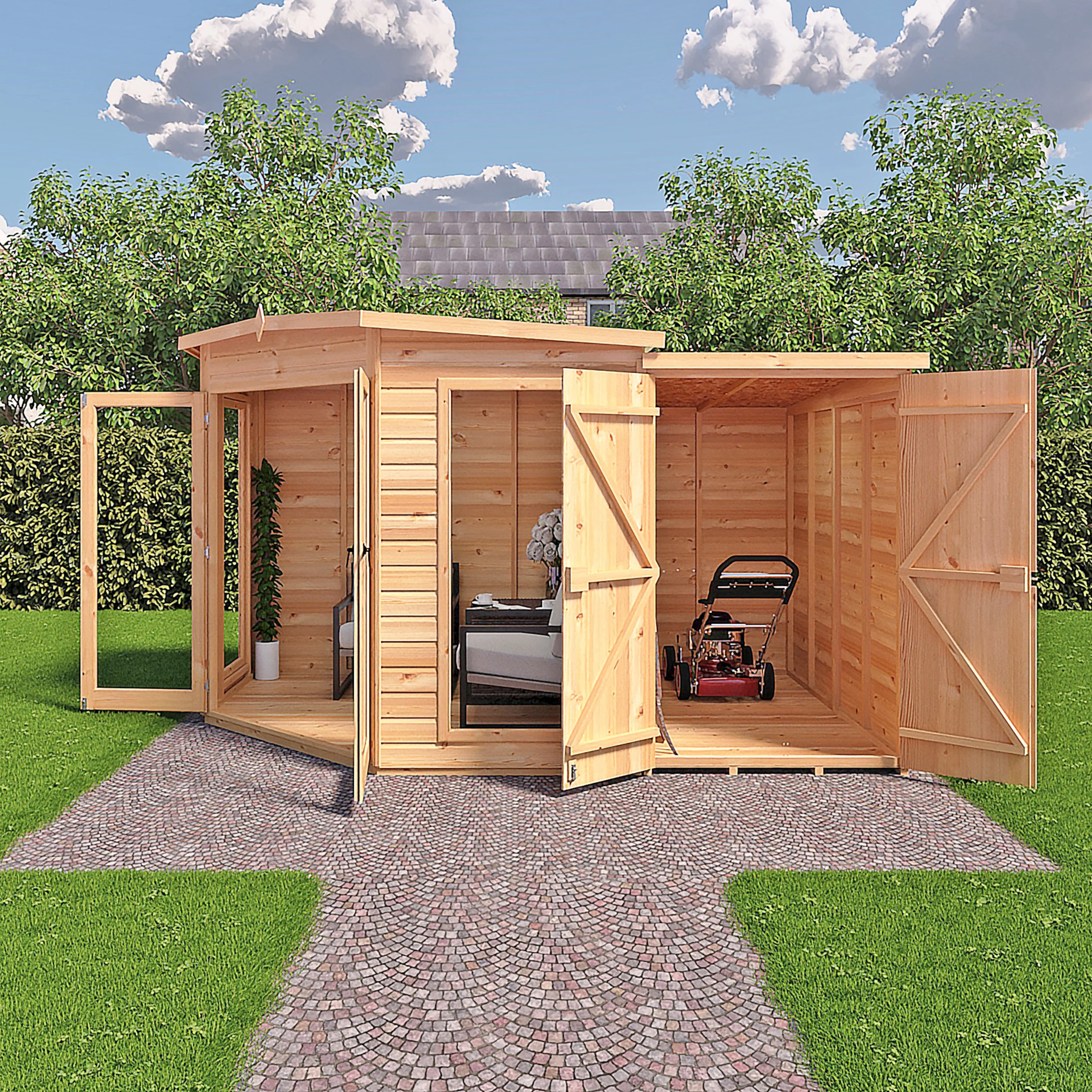 Barclay Corner Summerhouse With Side Shed - Image 9