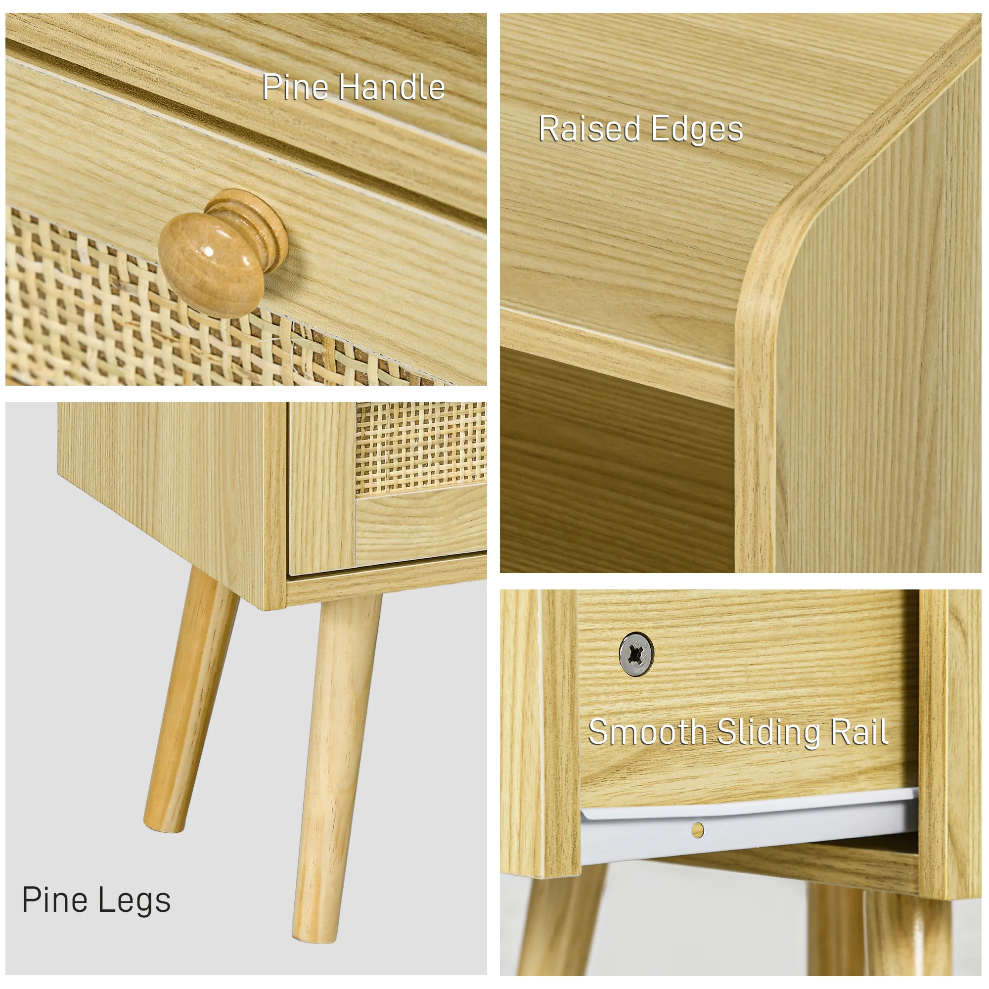Bedside Tables, Set Of 2, Boho Side End Table W/ Drawer, Storage Compartment - Image 4