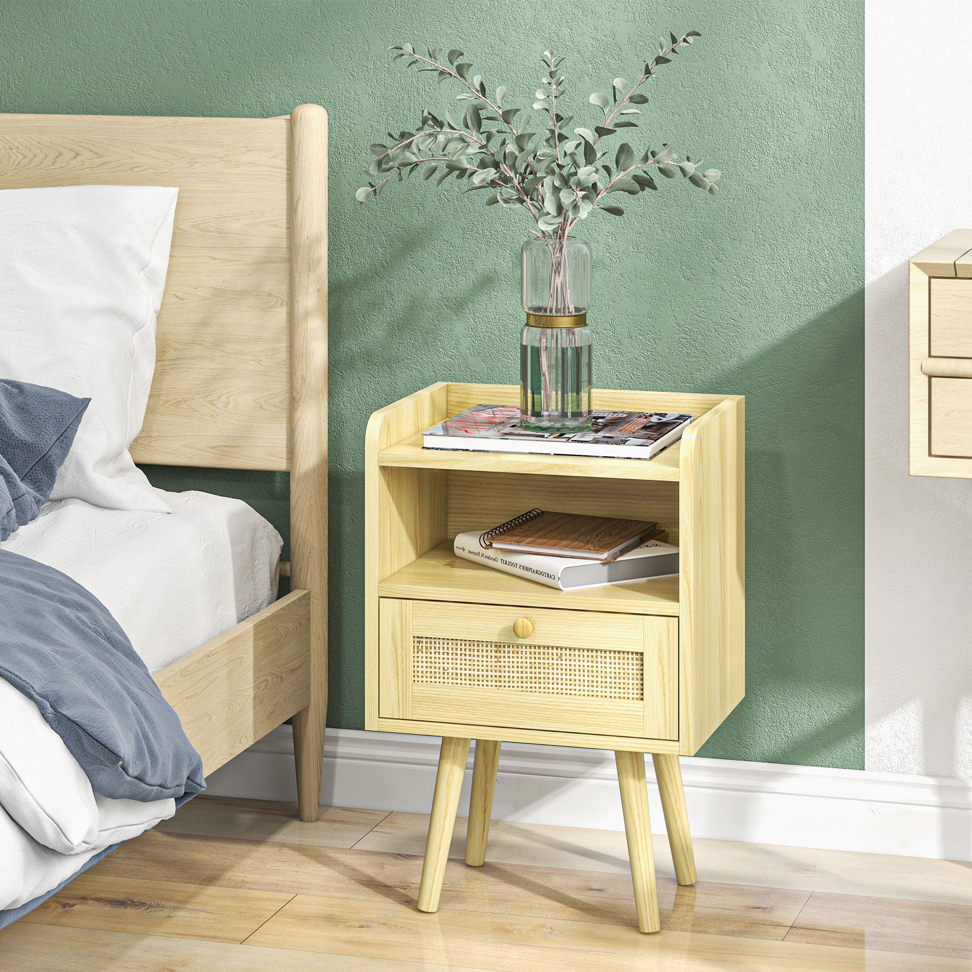 Bedside Tables, Set Of 2, Boho Side End Table W/ Drawer, Storage Compartment - Image 9