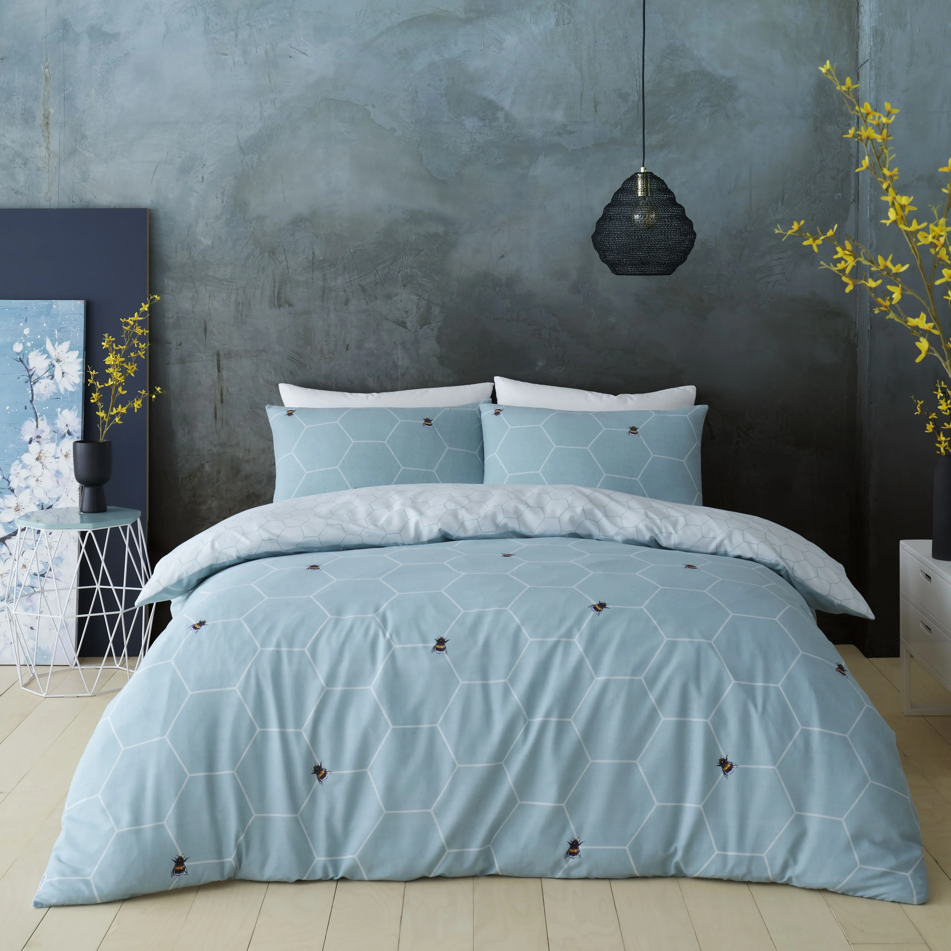 Bee Happy Duvet Set- Duck Egg