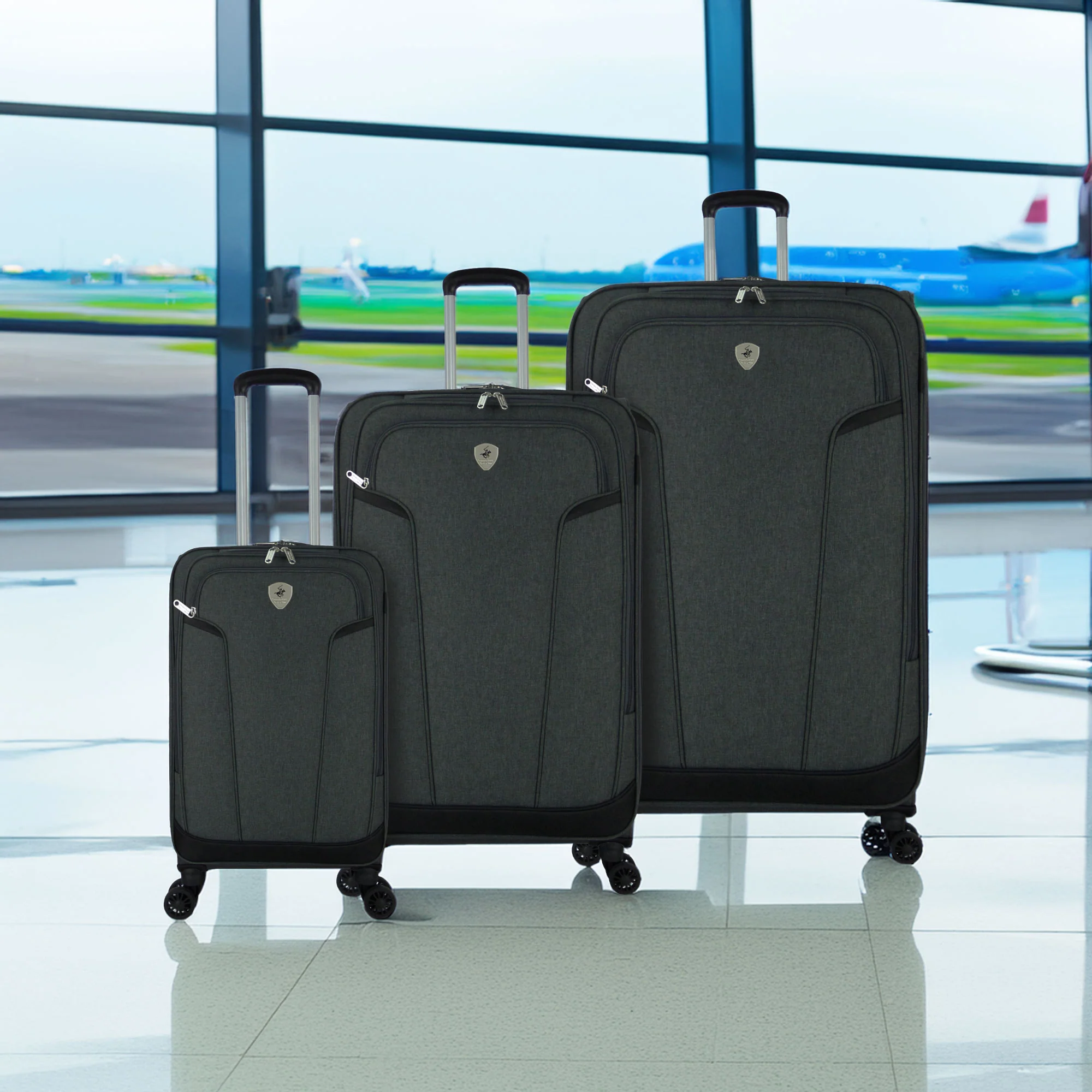 Beverly Hills Polo Club EVA Soft Shell Suitcase - Grey | Individual Sizes 20" 28" 33" - 4 Spinner Wheels