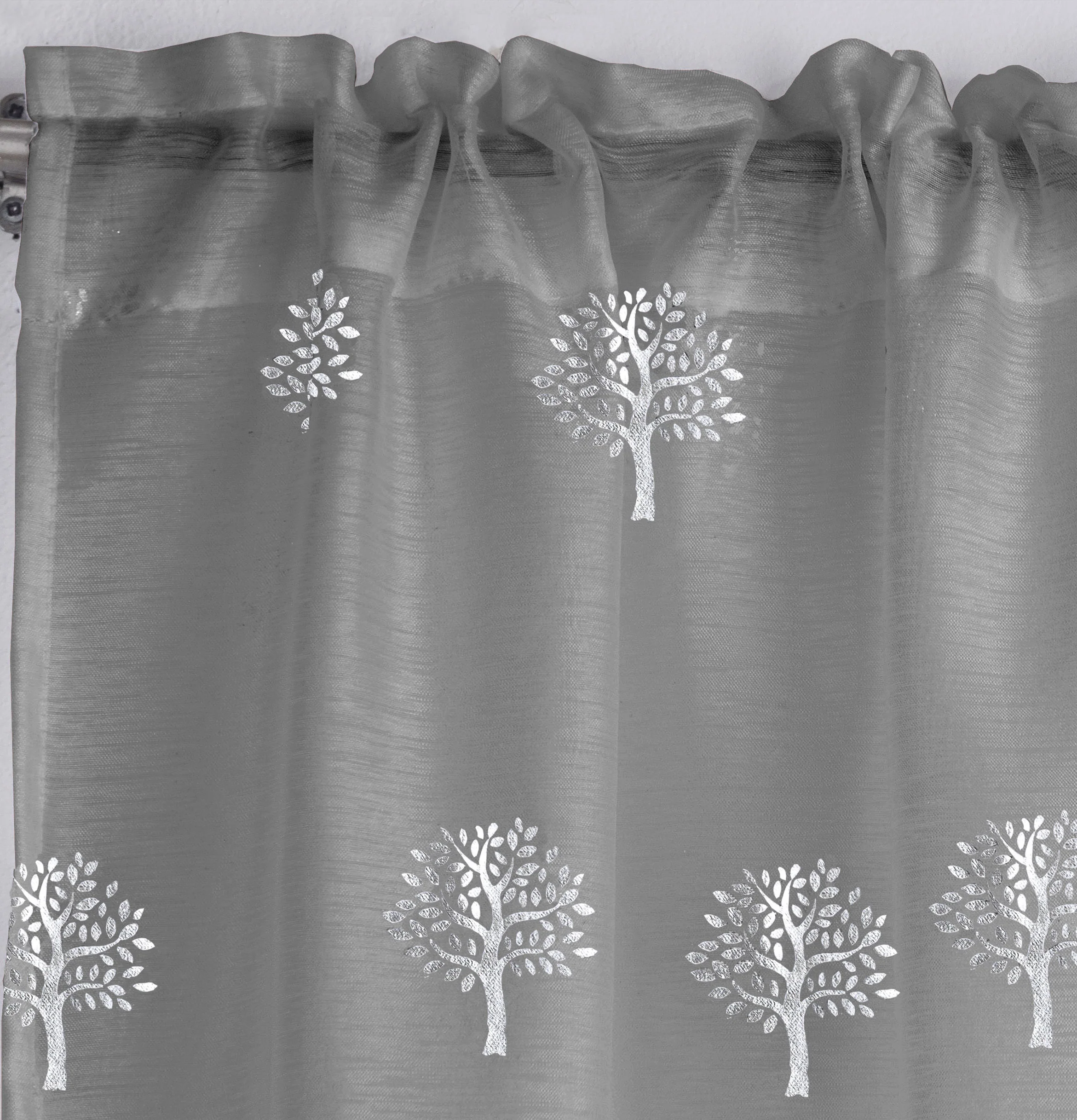 Birch Grey Metallic Tree Print Linen-Look Voile Panel - Pair - Image 2