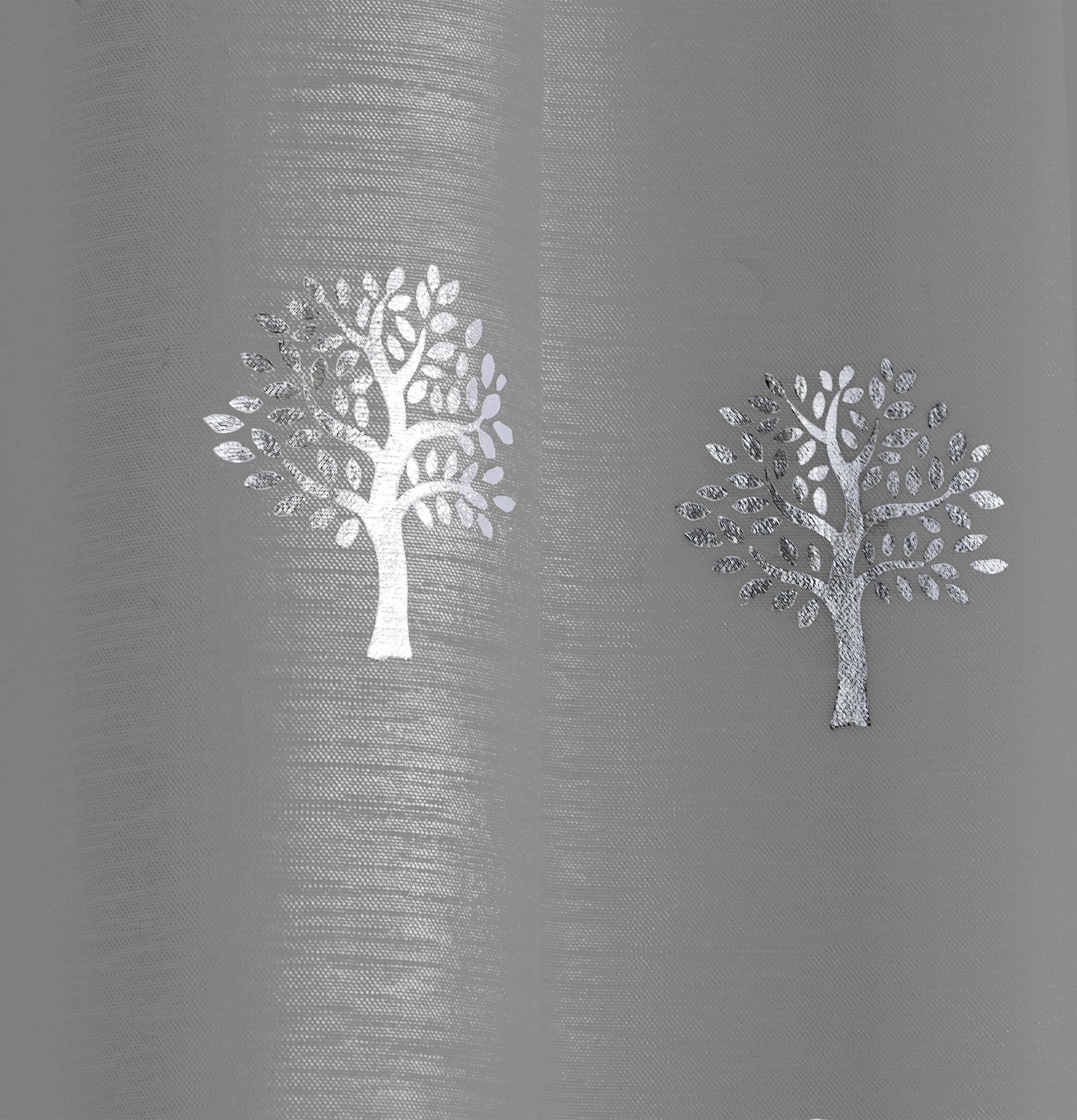 Birch Grey Metallic Tree Print Linen-Look Voile Panel - Pair - Image 3