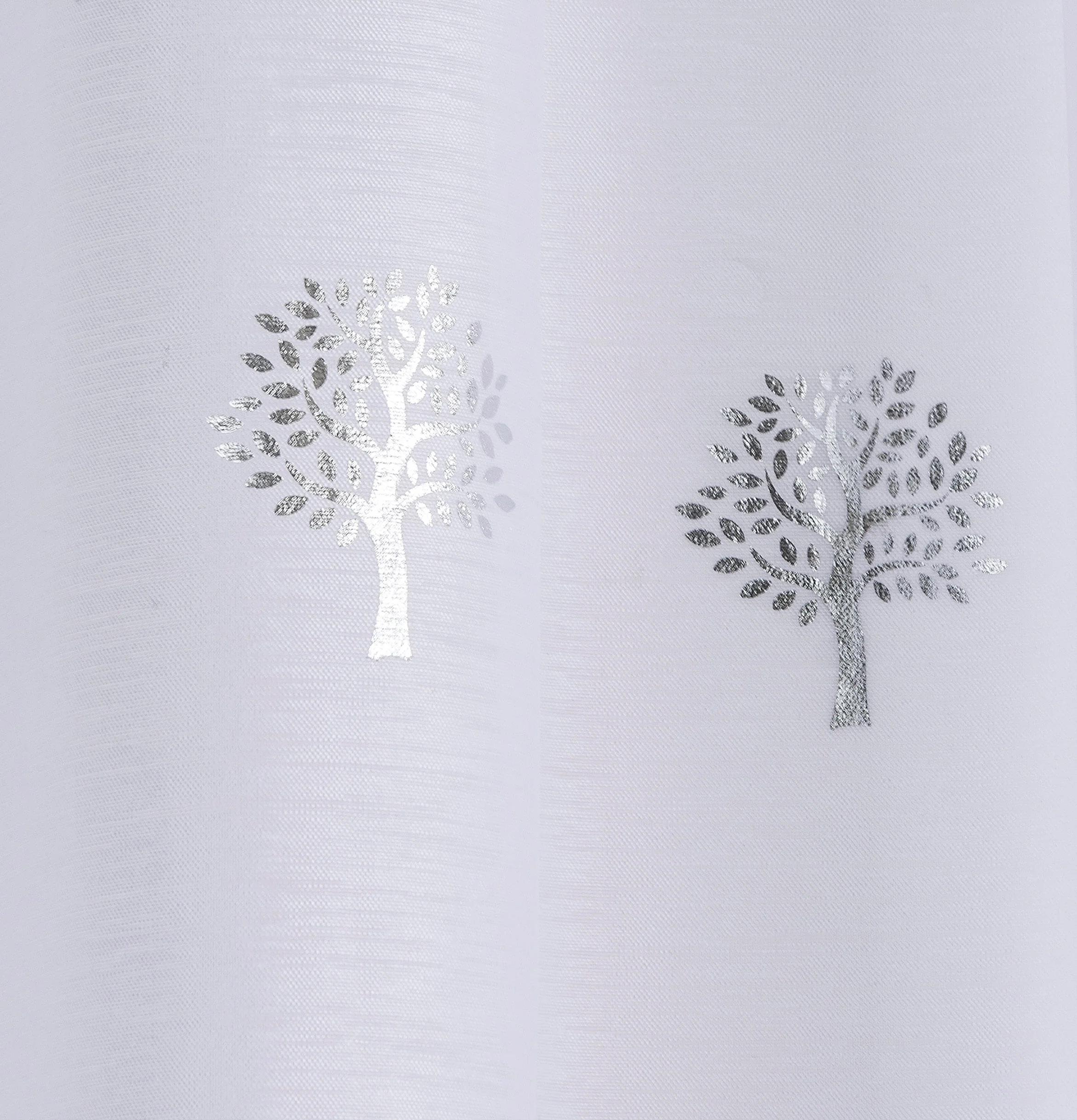 Birch White Metallic Tree Print Linen-Look Voile Panel - Pair - Image 3