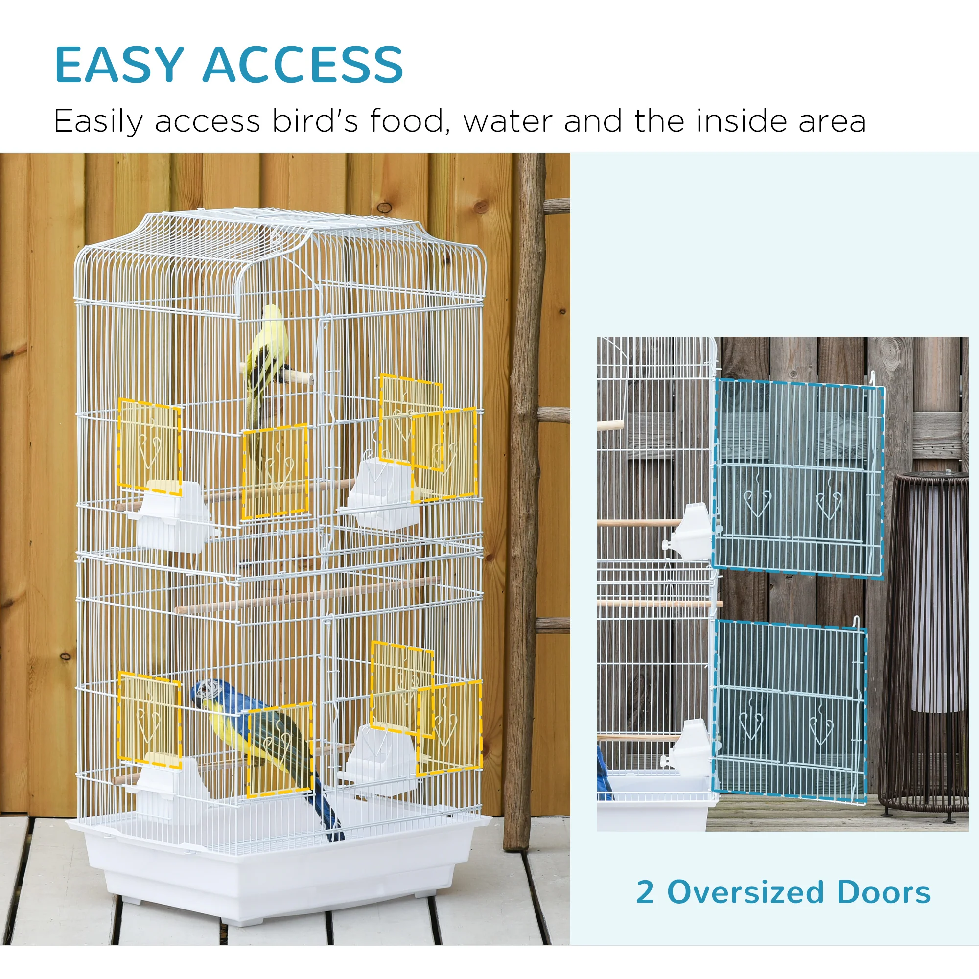 Bird Cage with Stand, Perches, Food Bowls, Swing, 46.5 x 35.5 x 92cm, White - Image 3