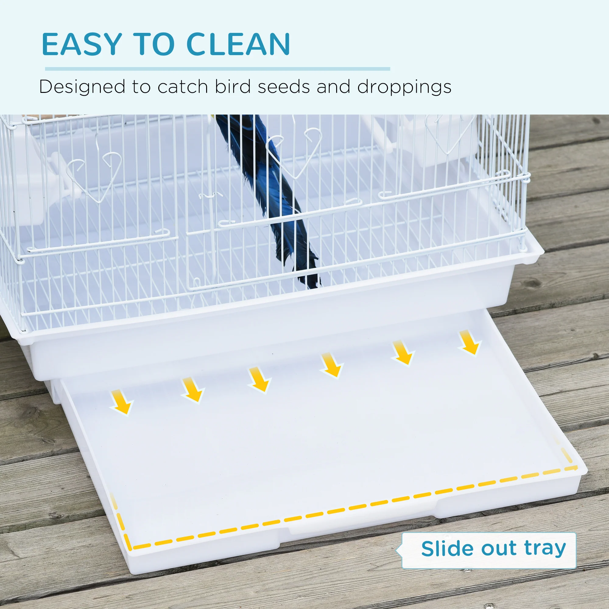 Bird Cage with Stand, Perches, Food Bowls, Swing, 46.5 x 35.5 x 92cm, White - Image 4