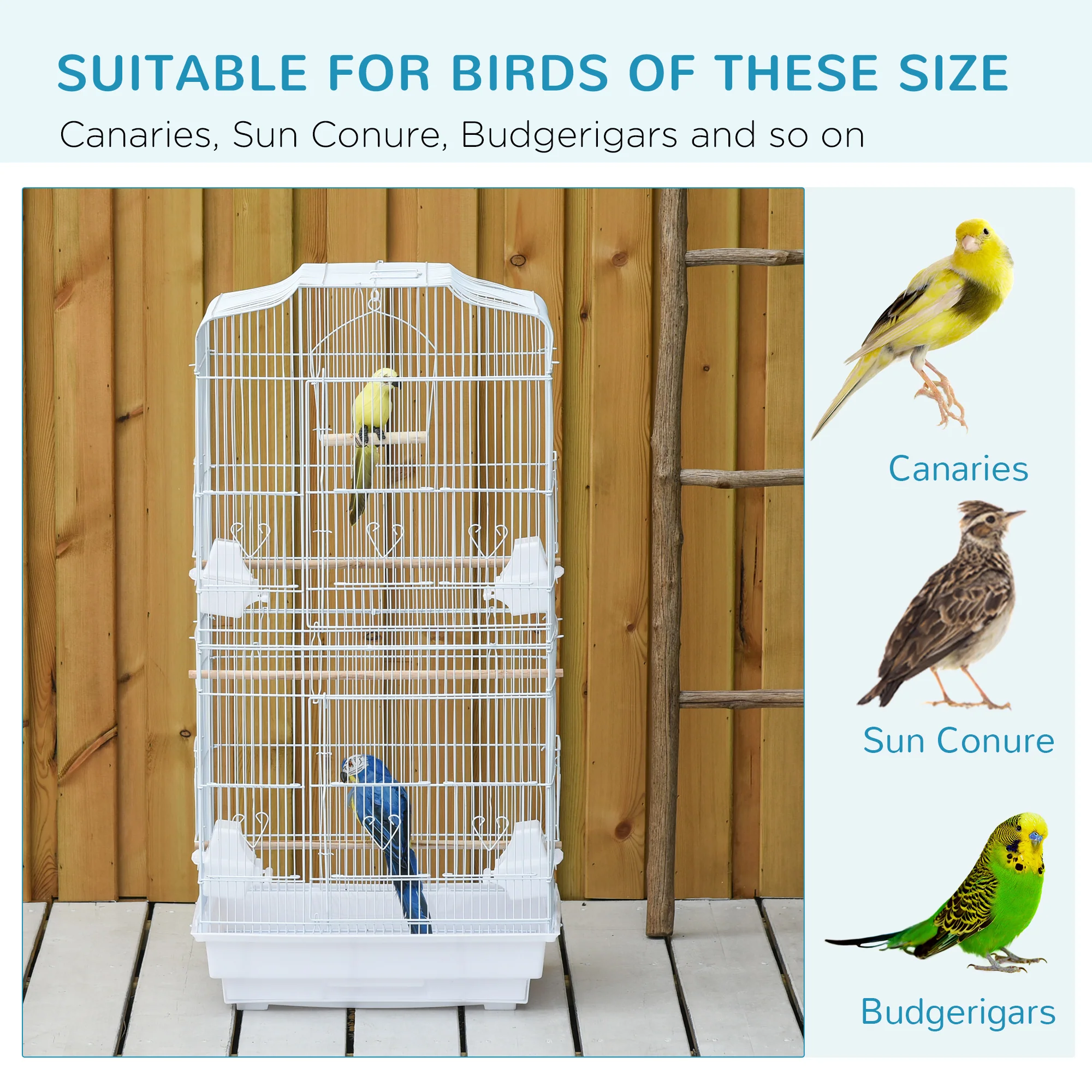 Bird Cage with Stand, Perches, Food Bowls, Swing, 46.5 x 35.5 x 92cm, White - Image 7