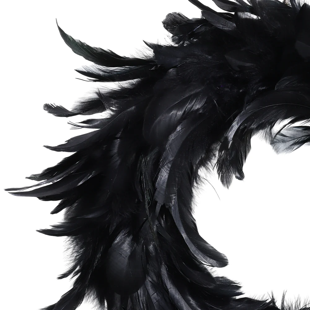 Black Feather Wreath with Lights for Halloween - Image 3