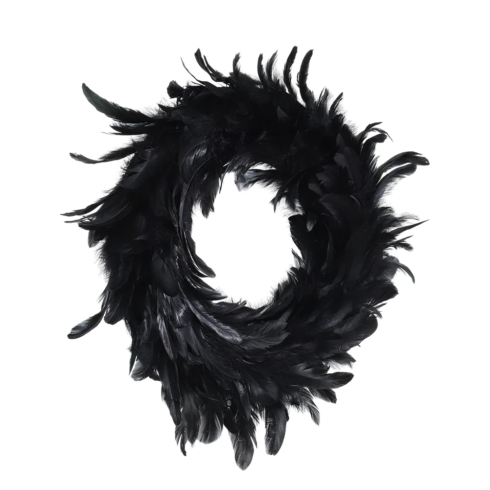 Black Feather Wreath with Lights for Halloween - Image 6