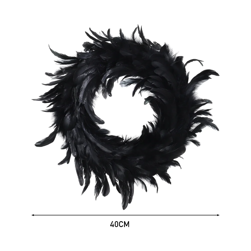 Black Feather Wreath with Lights for Halloween - Image 7
