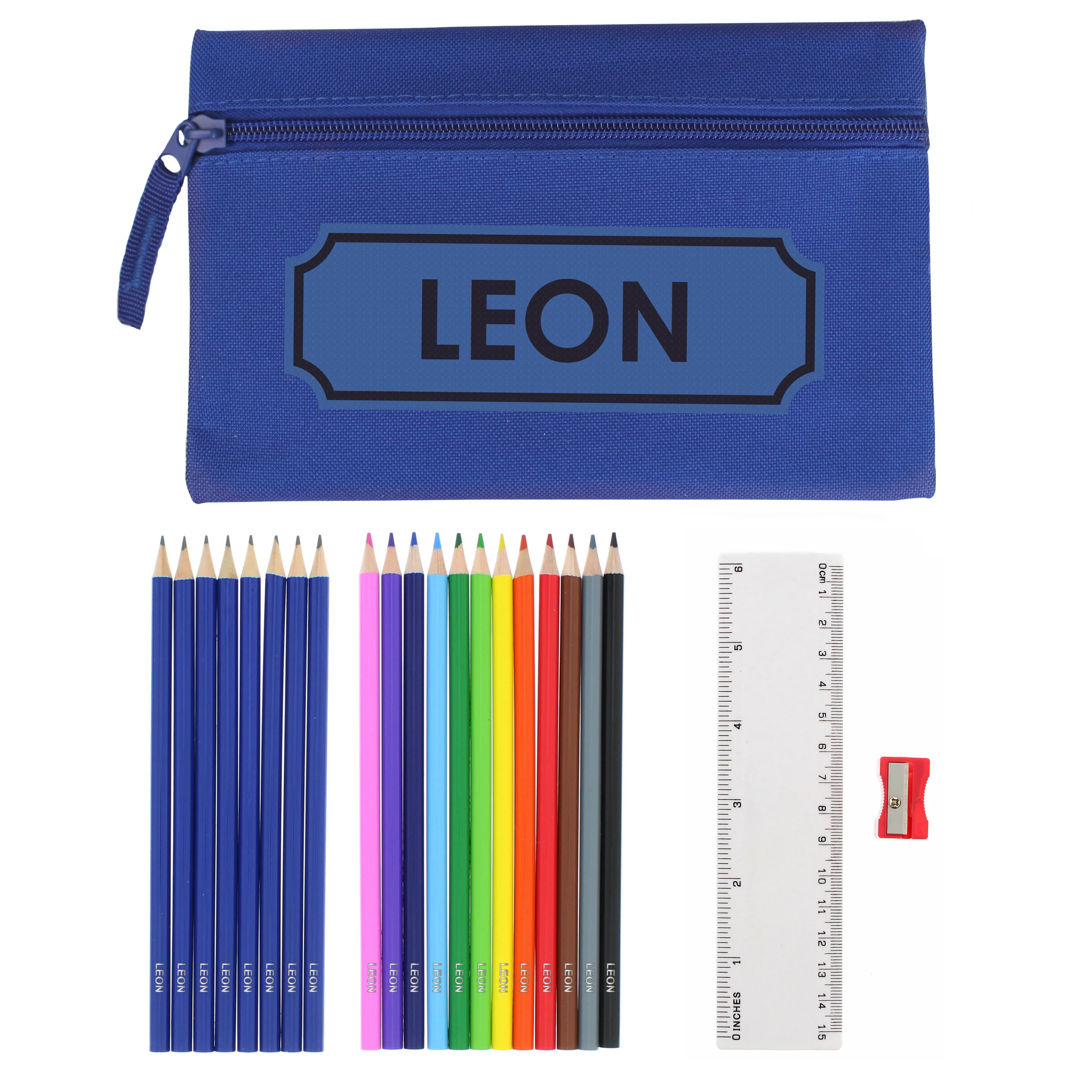Blue Pencil Case with Personalised Pencils & Crayons - Image 5
