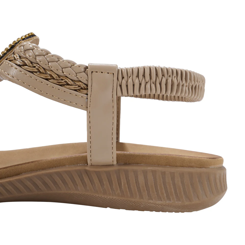 Boho Casual Rhinestone Beach Sandals - Beige - Image 6