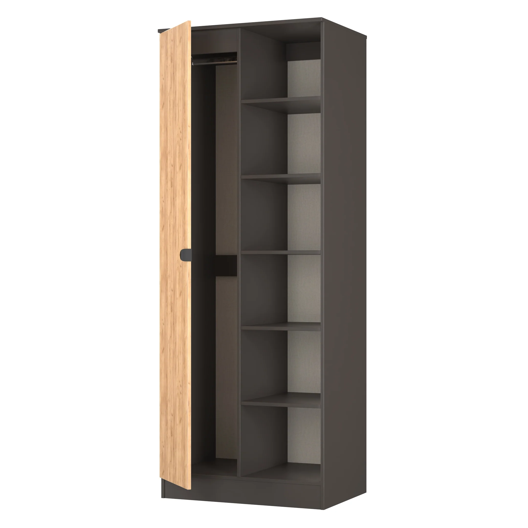 Bora Tall  2 Door 1 Drawer Robe in Gold Craft Oak & Graphite - Ready Assembled - Image 5