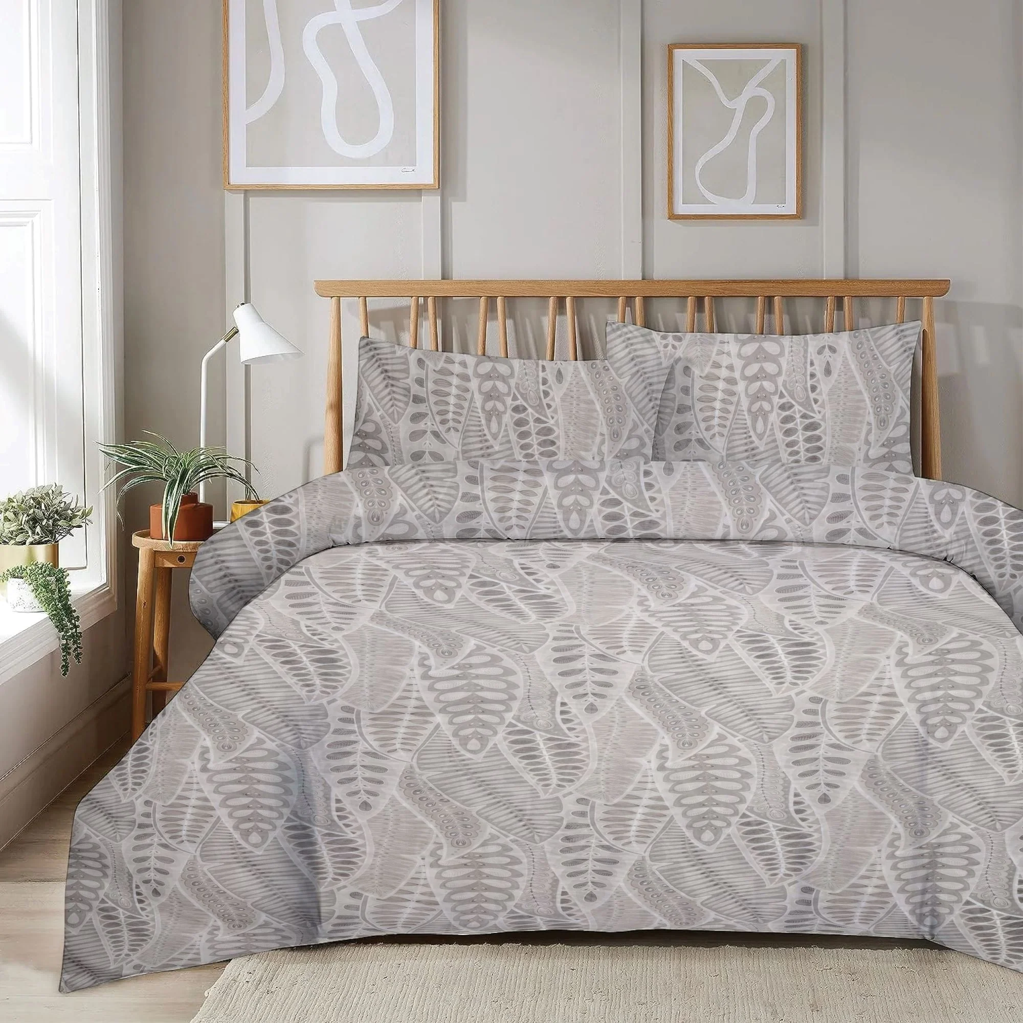 Bordeaux Leaf Duvet Set Grey